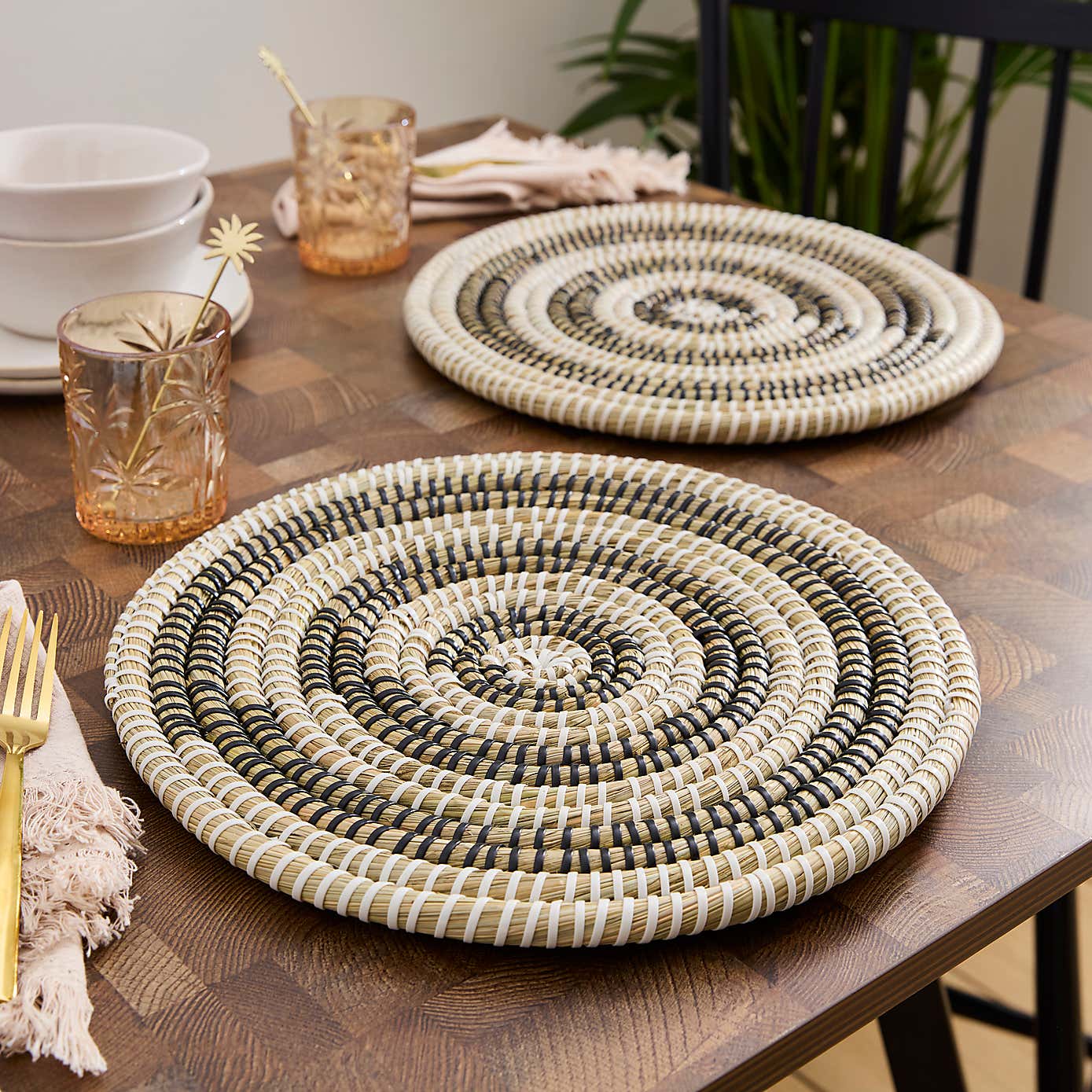 Black and White Woven Placemats Set of 2