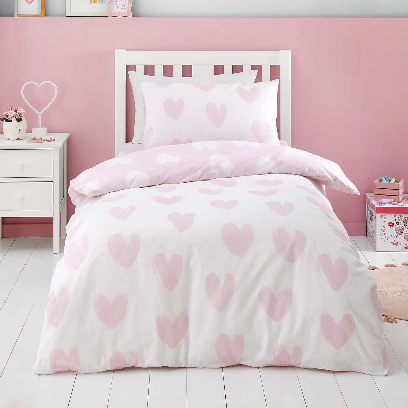 Catherine Lansfield Brushed Hearts Brushed Cotton Duvet Cover and Pillowcase Set