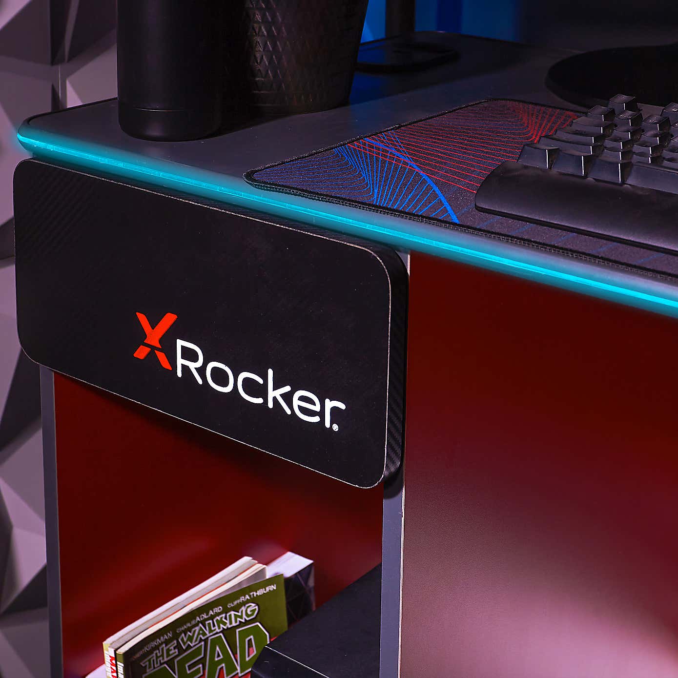 X Rocker White Carbon Tek Gaming Desk with Wireless Charging and Neo Fibre LED
