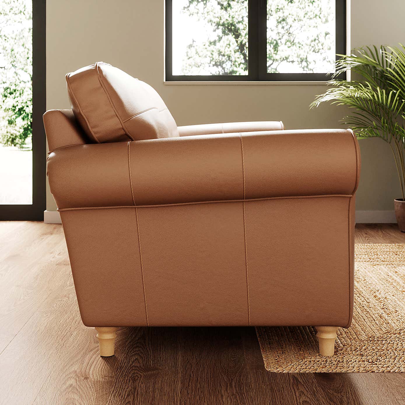 Flori Classic Leather 3 Seater Sofa