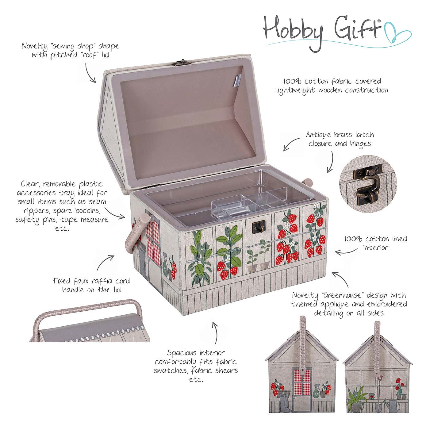 Hobby Gift Strawberry Greenhouse Embroidered Sewing Basket