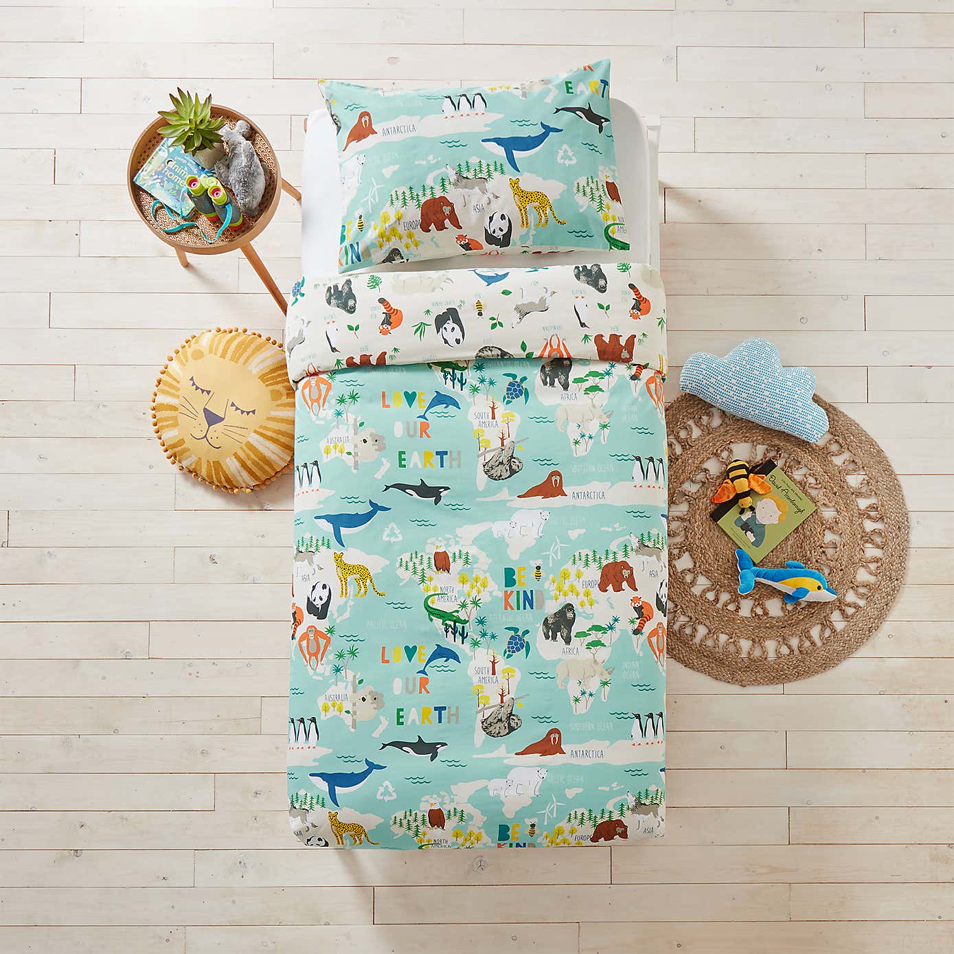 Love Our Earth Blue 100% Cotton Duvet Cover and Pillowcase Set