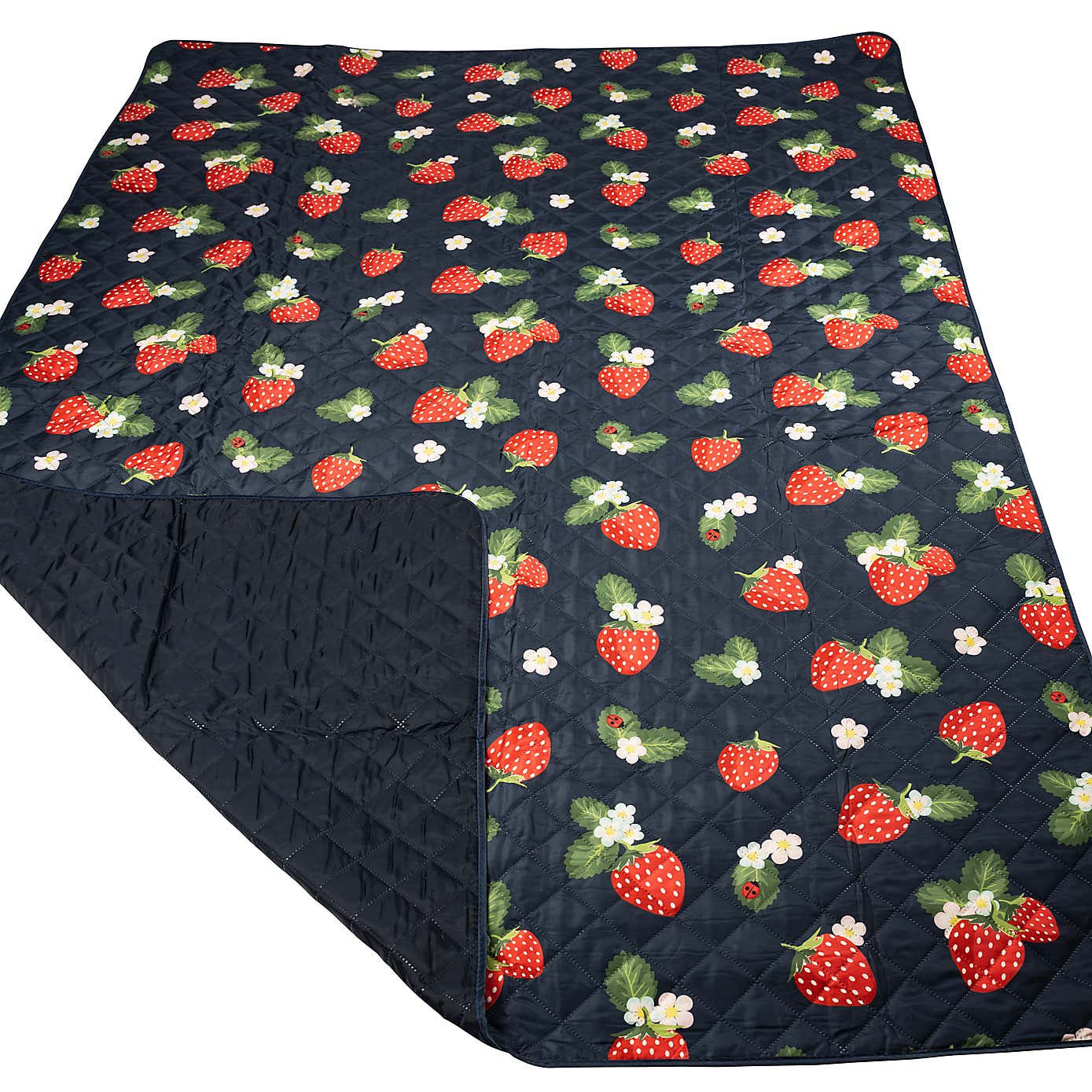 Strawberries & Cream Extra-Large Family Sized Quilted Picnic Blanket with Carry Handle