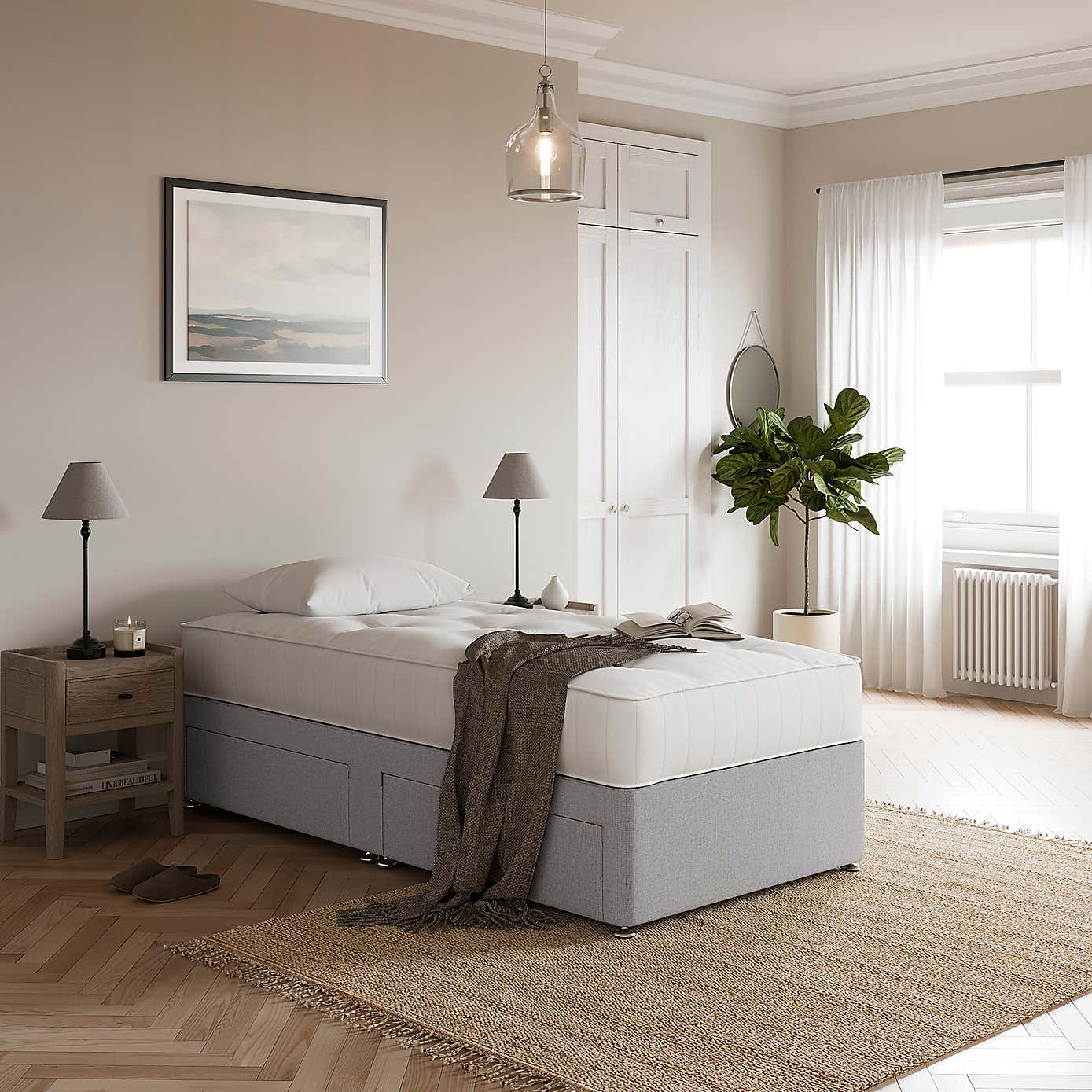 Fogarty Traditional 1000 Pocket Mattress Divan Set, Faux Linen