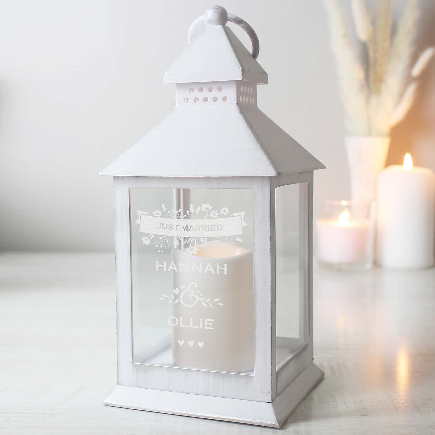 Personalised Couples Floral White Lantern