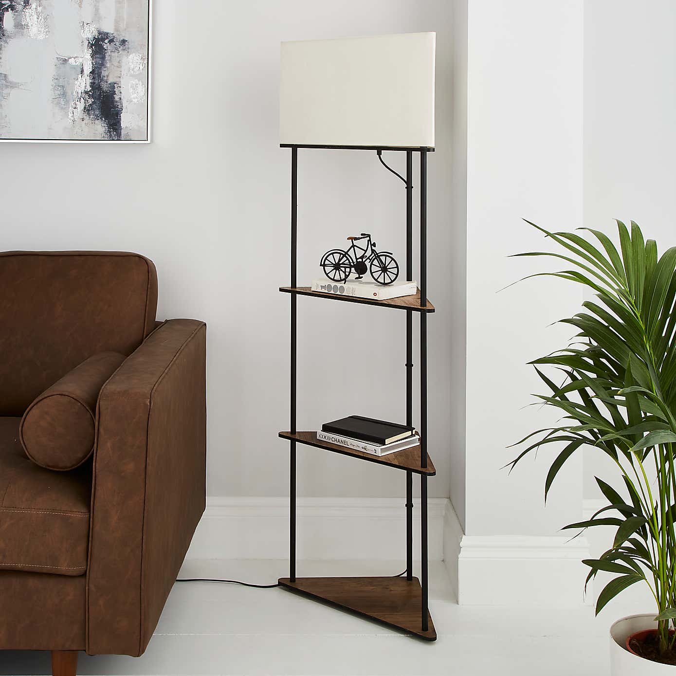 Fulton Corner Shelved Floor Lamp Rustic Pine