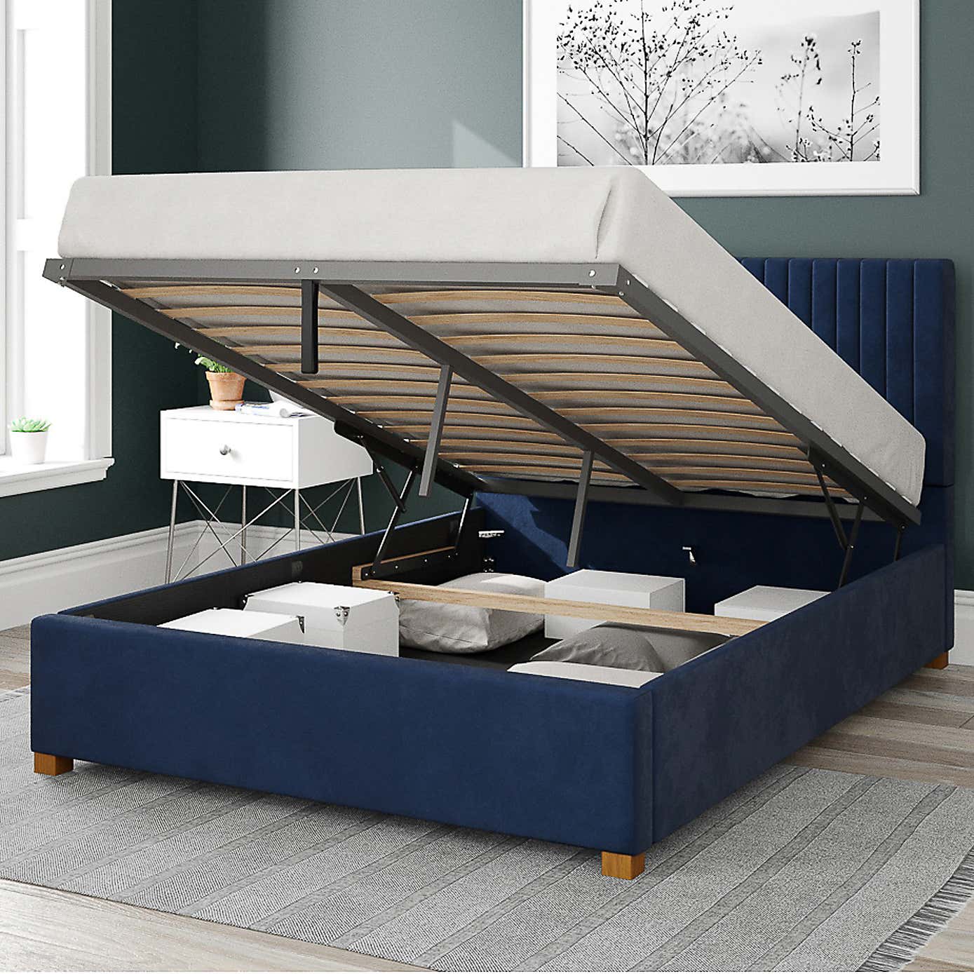 Grant Plush Velvet Ottoman Bed