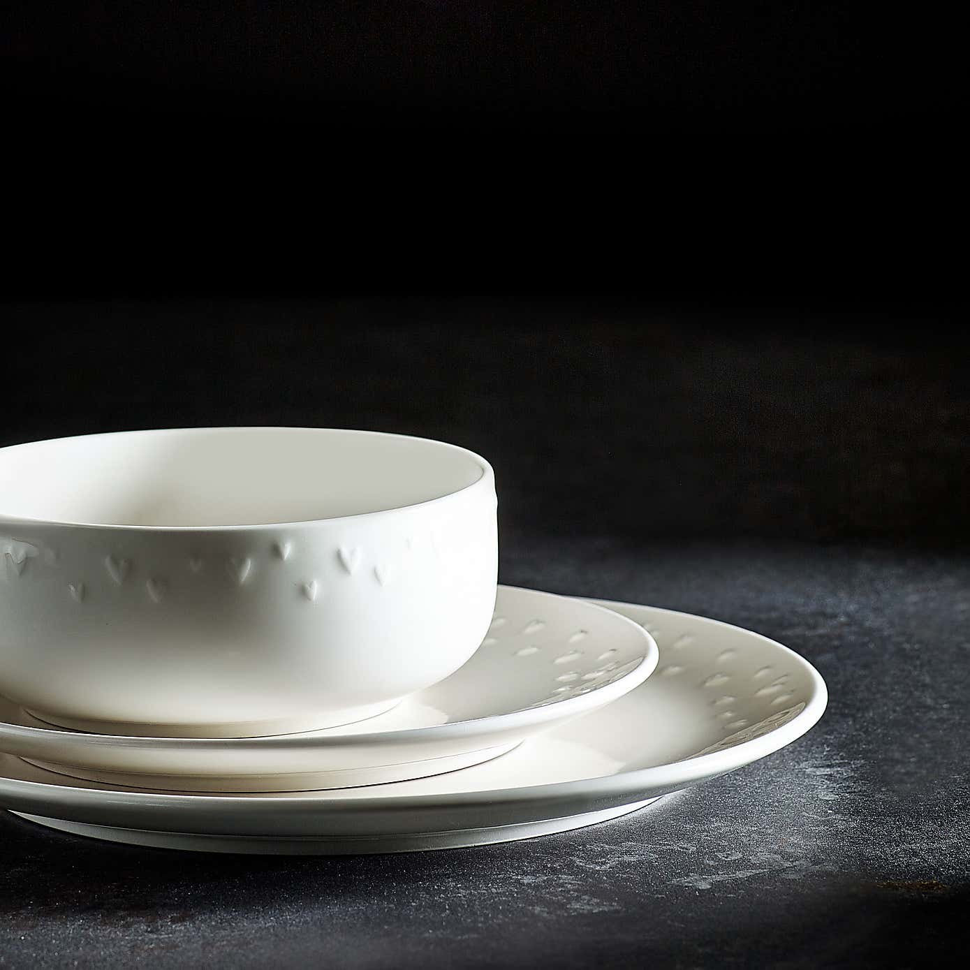 Heart Embossed 12 Piece Dinner Set