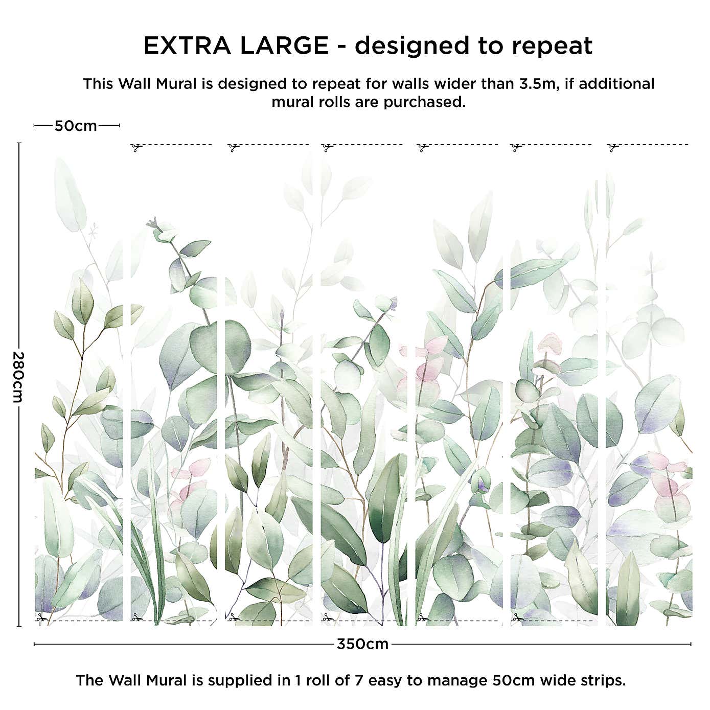 Watercolour Leaves Green Mural