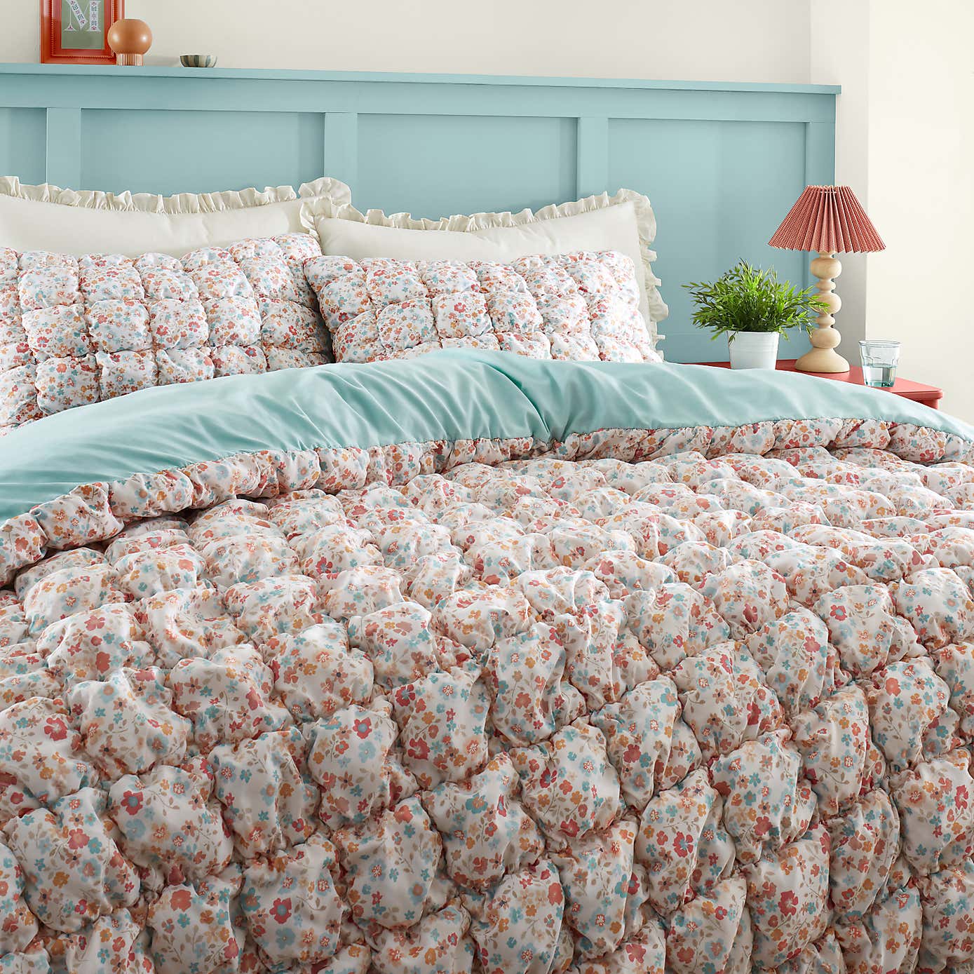 Delphine Quilted Floral Duvet Cover and Pillowcase Set