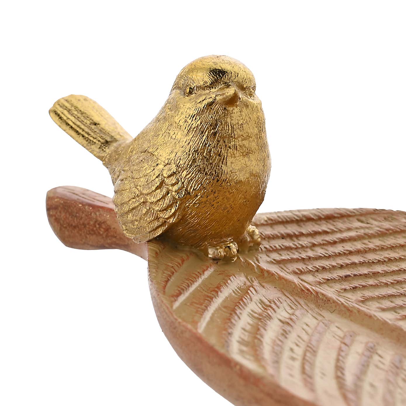 Hestia Wood Effect Trinket Dish with Gold Bird