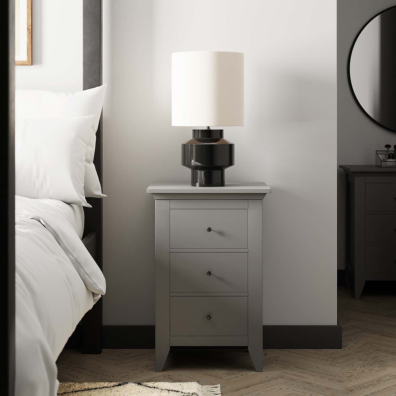 Lynton Grey 3 Drawer Bedside Table