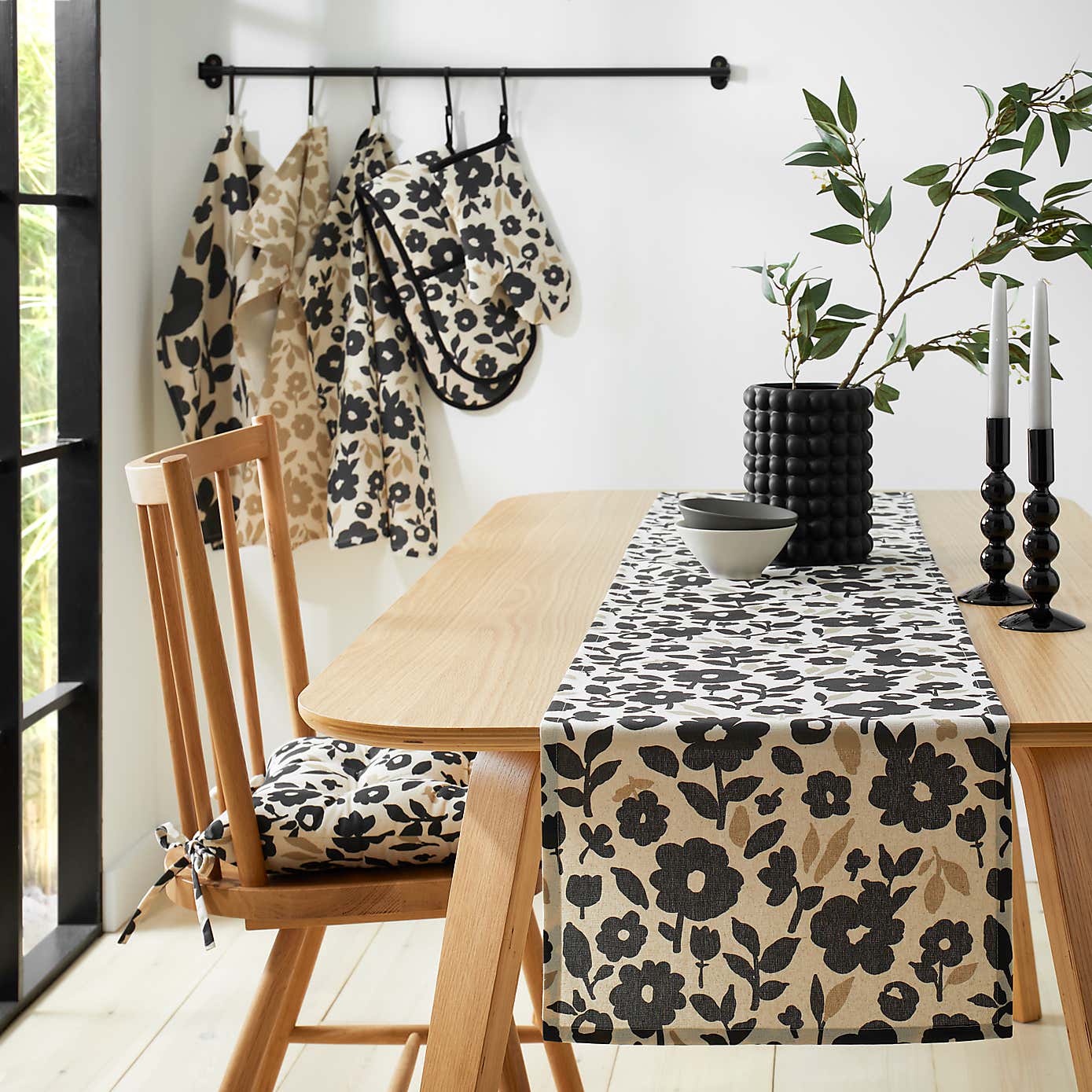 Floral Monochrome Cotton Table Runner