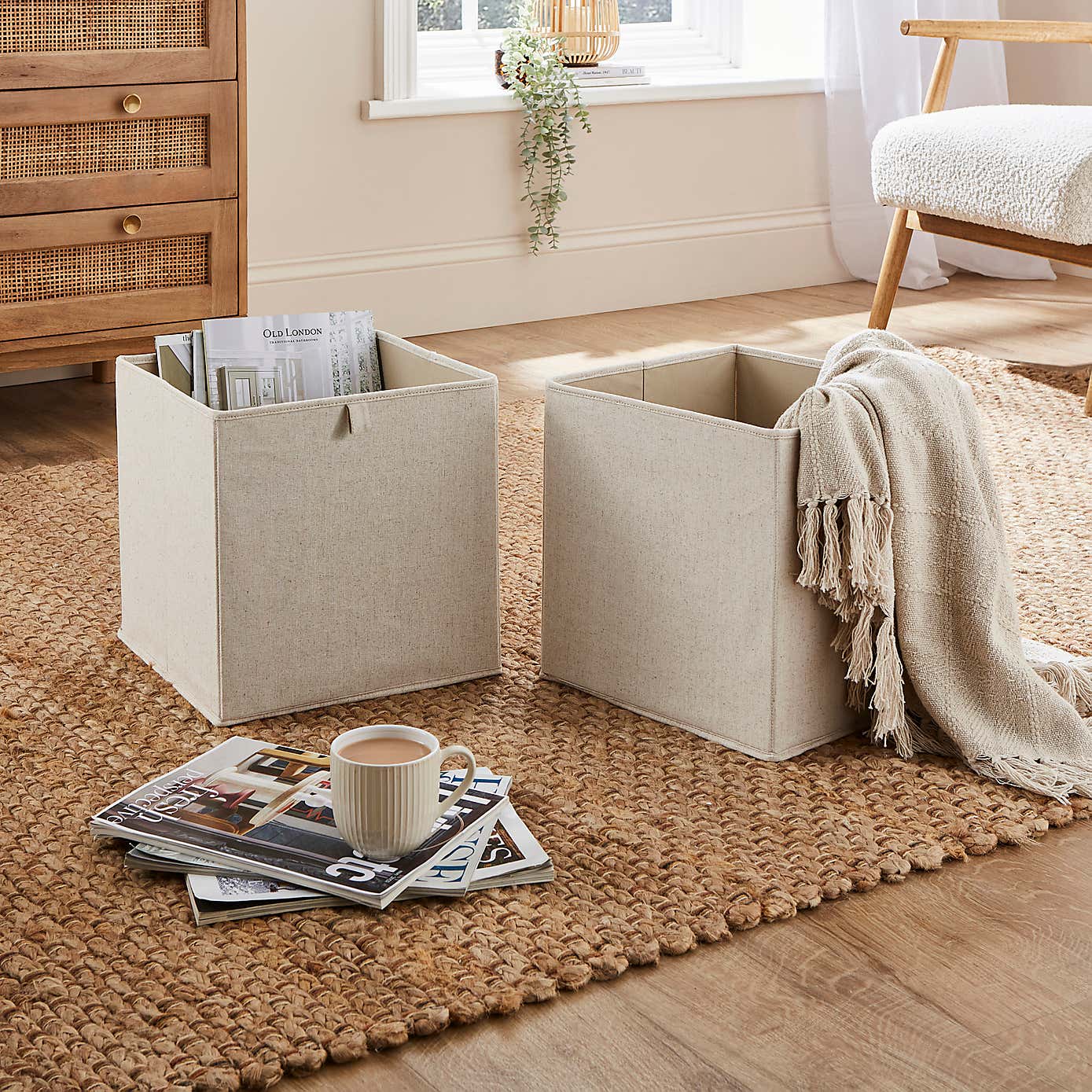 The Edited Life Set of 2 Natural Linen Collapsable Storage Boxes