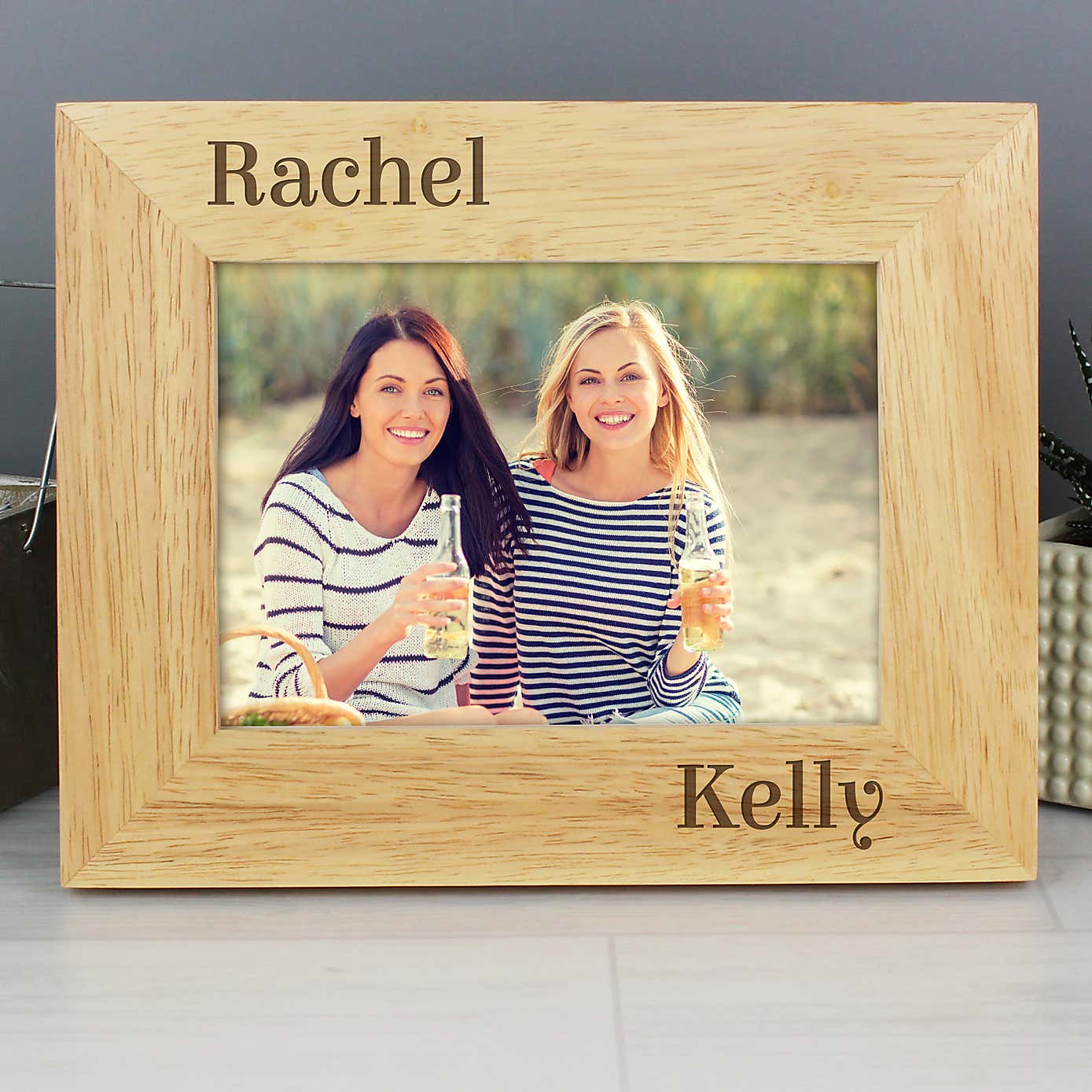 Personalised Couples Light Wood Landscape Photo Frame