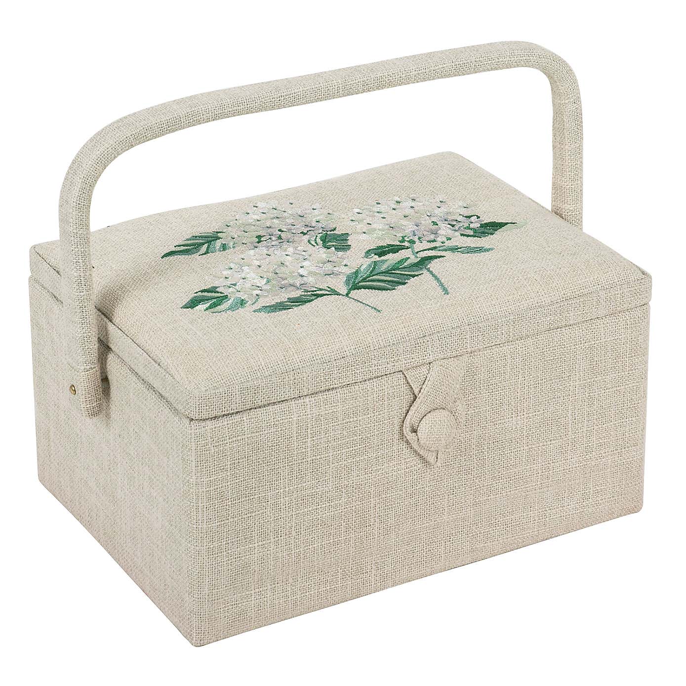 Hobby Gift Hydrangea Medium Embroidered Sewing Basket