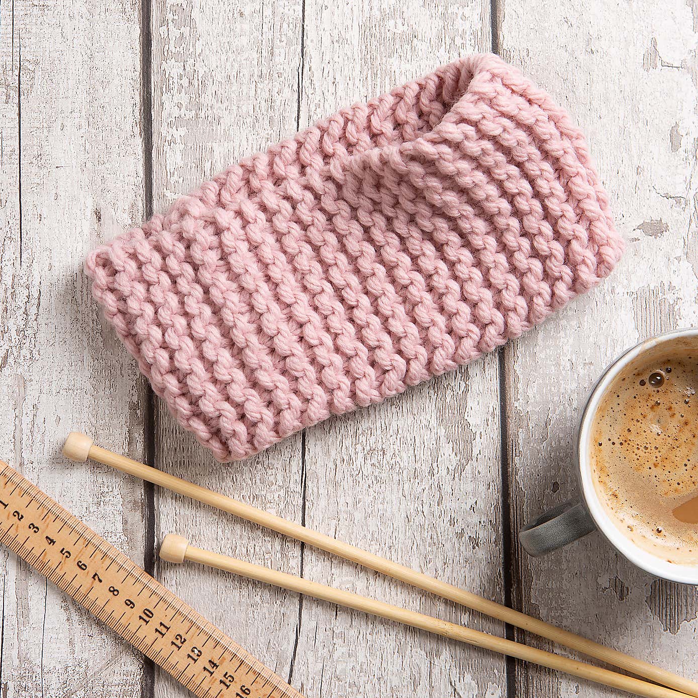 Wool Couture Beginners Pink Garter Headband Knit Kit