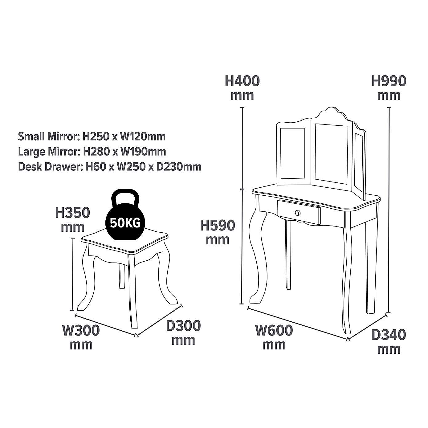 Liberty House Kids Vanity Table And Stool Set