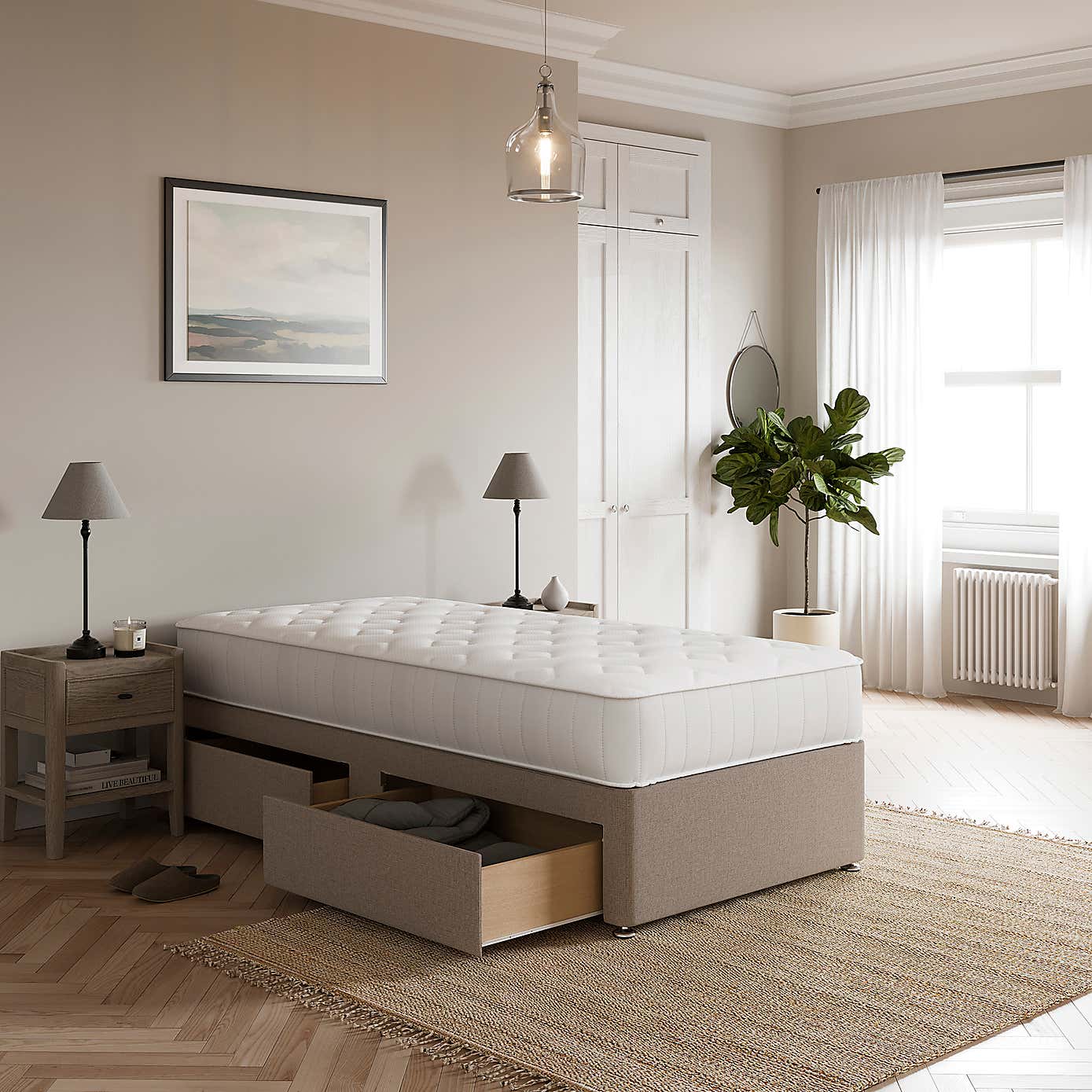 Fogarty 1000 Memory Mattress Divan Set, Faux Linen