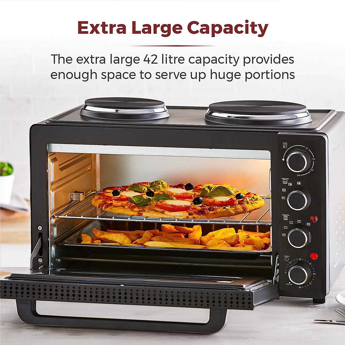 Tower 42L Black Mini Oven with Hot Plates