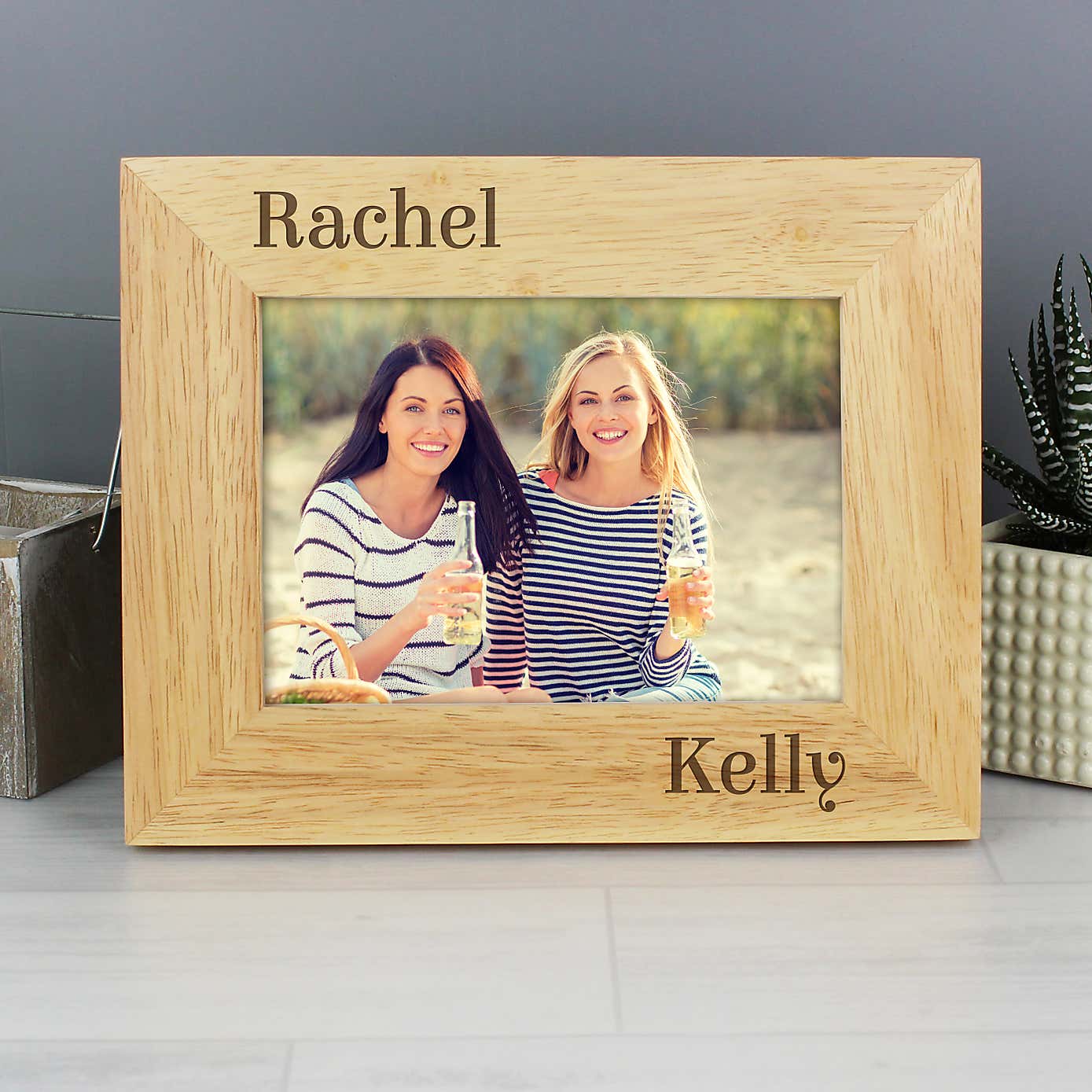 Personalised Couples Light Wood Landscape Photo Frame