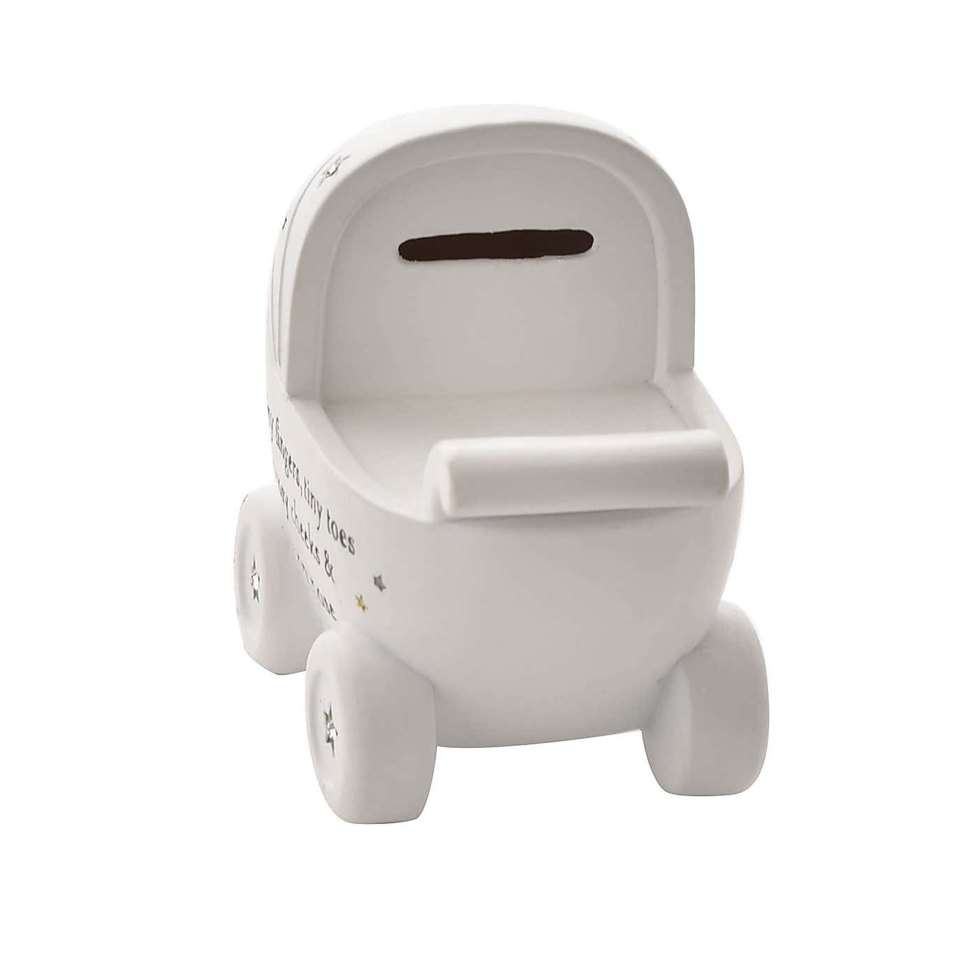 Bambino White Resin Money Box - Pram