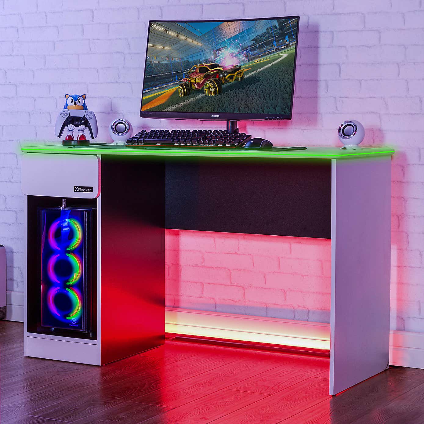 X Rocker White Carbon Tek Gaming Desk with Wireless Charging and Neo Fibre LED