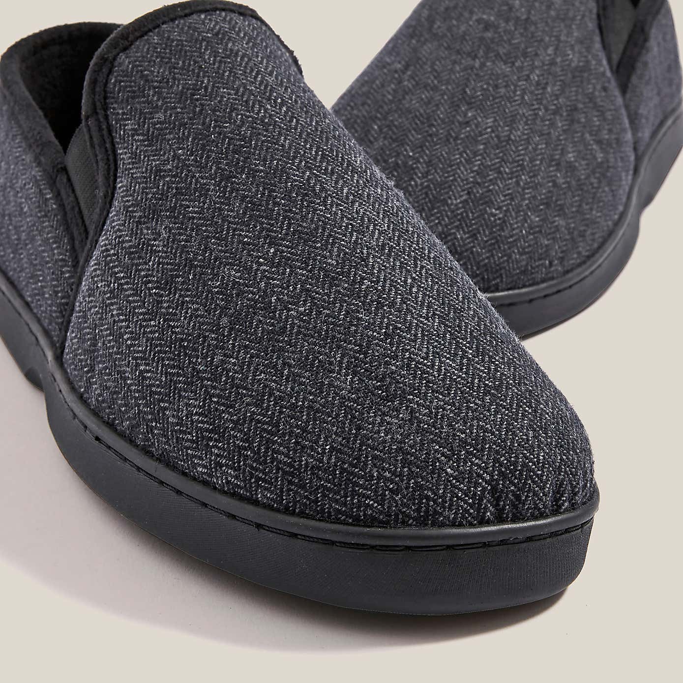Mens Grey Herringbone Cupsole Slippers