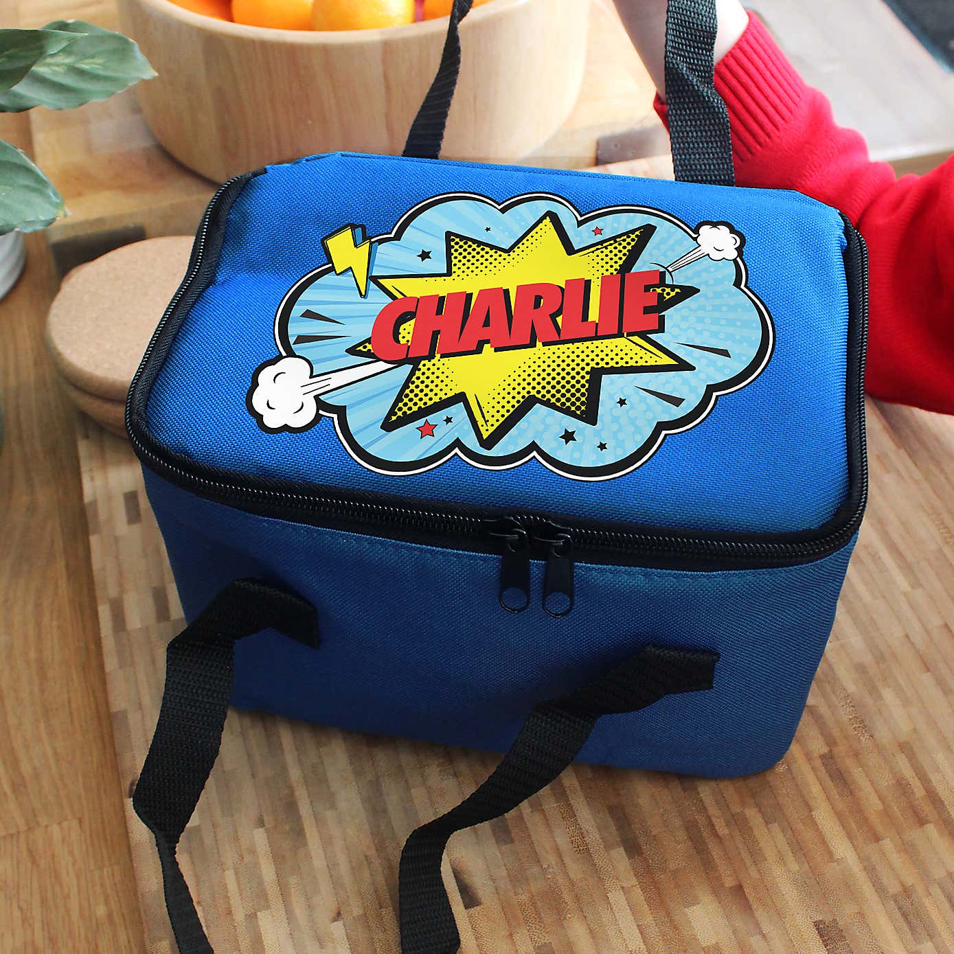 Personalised Blue Superhero Lunch Bag