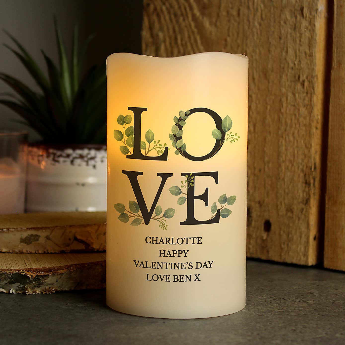 Personalised  Botanical LOVE Led Candle