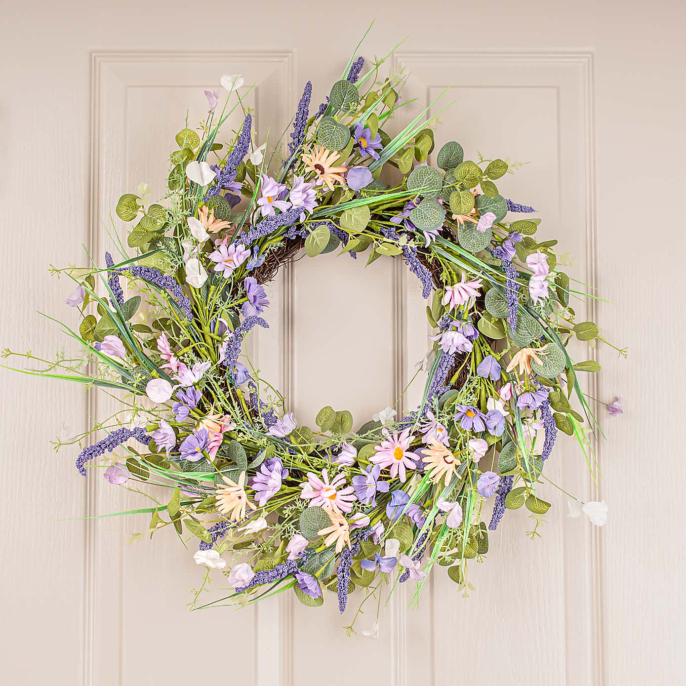 Artificial Spring Purple Florals Wreath