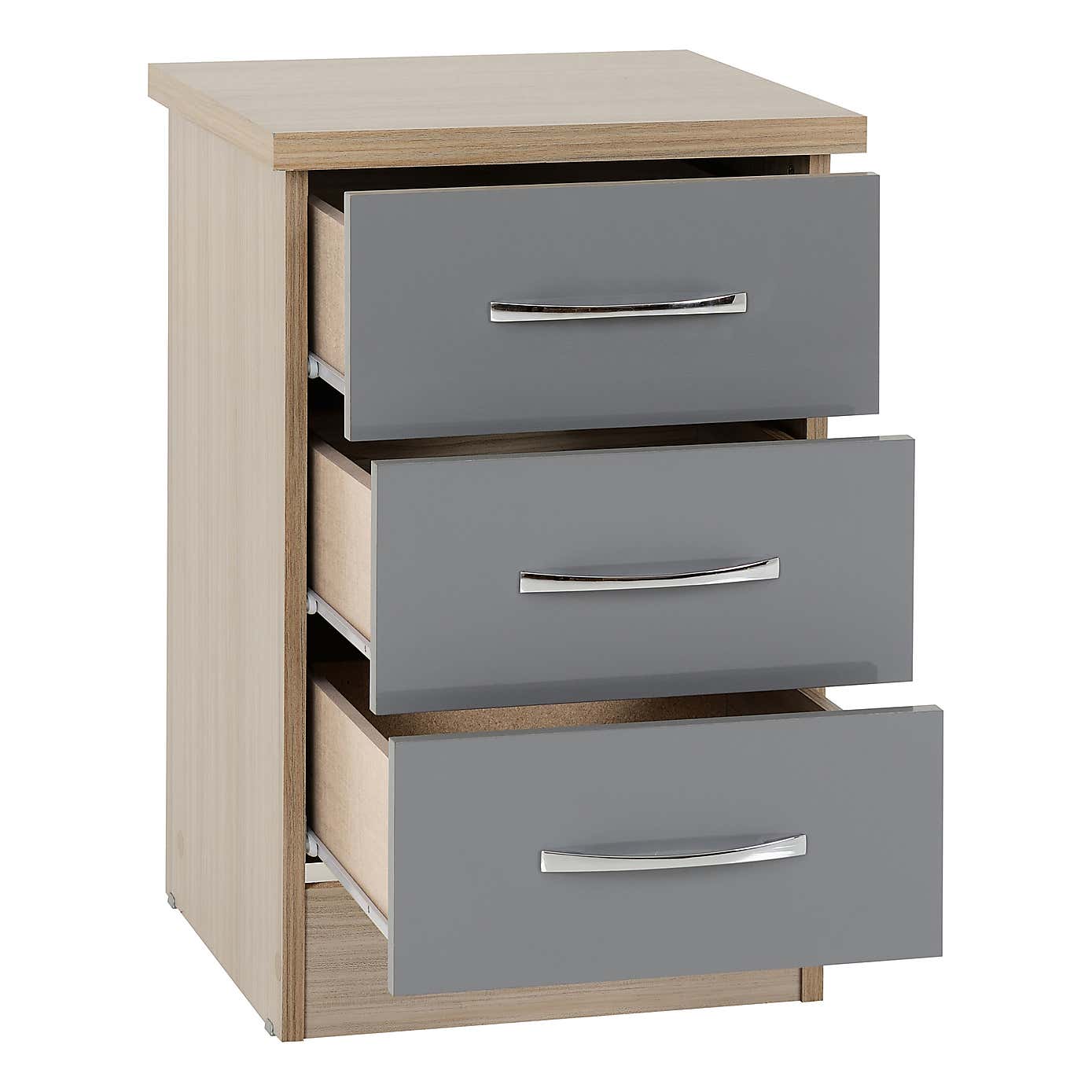 Nevada 3 Drawer Bedside Table