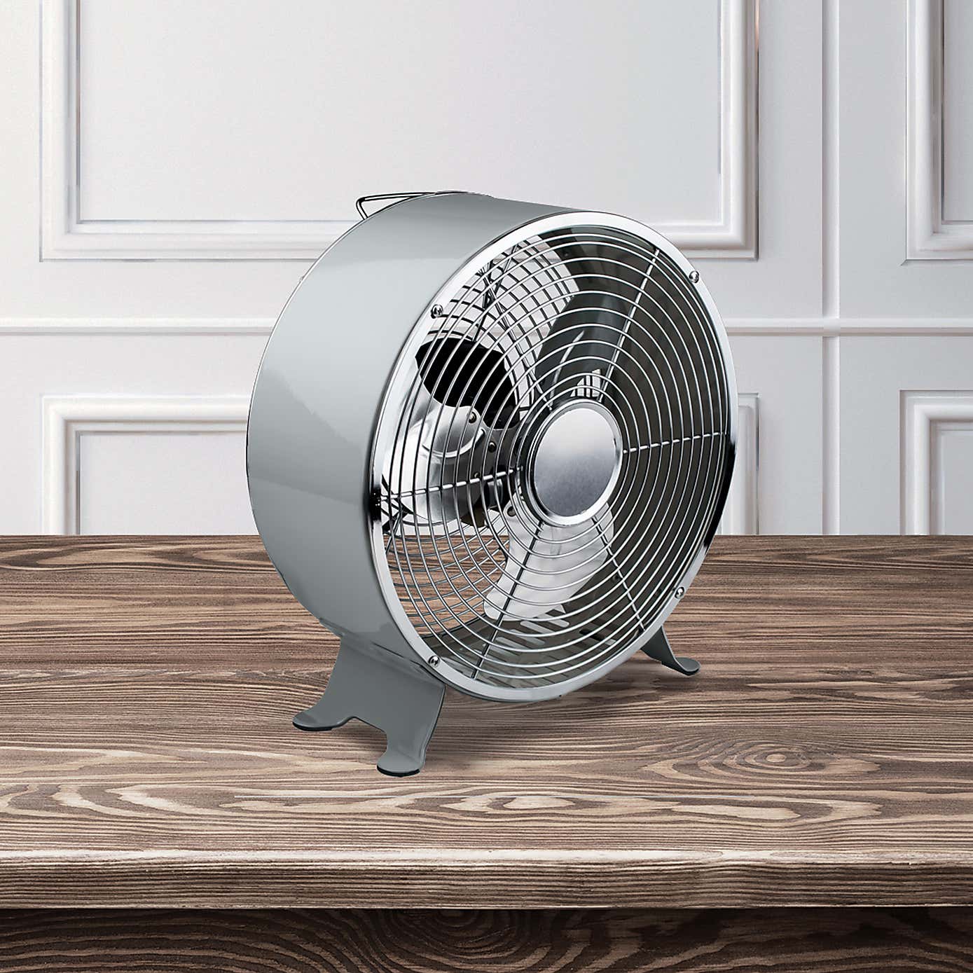 8" Grey and Chrome Retro Desk Fan