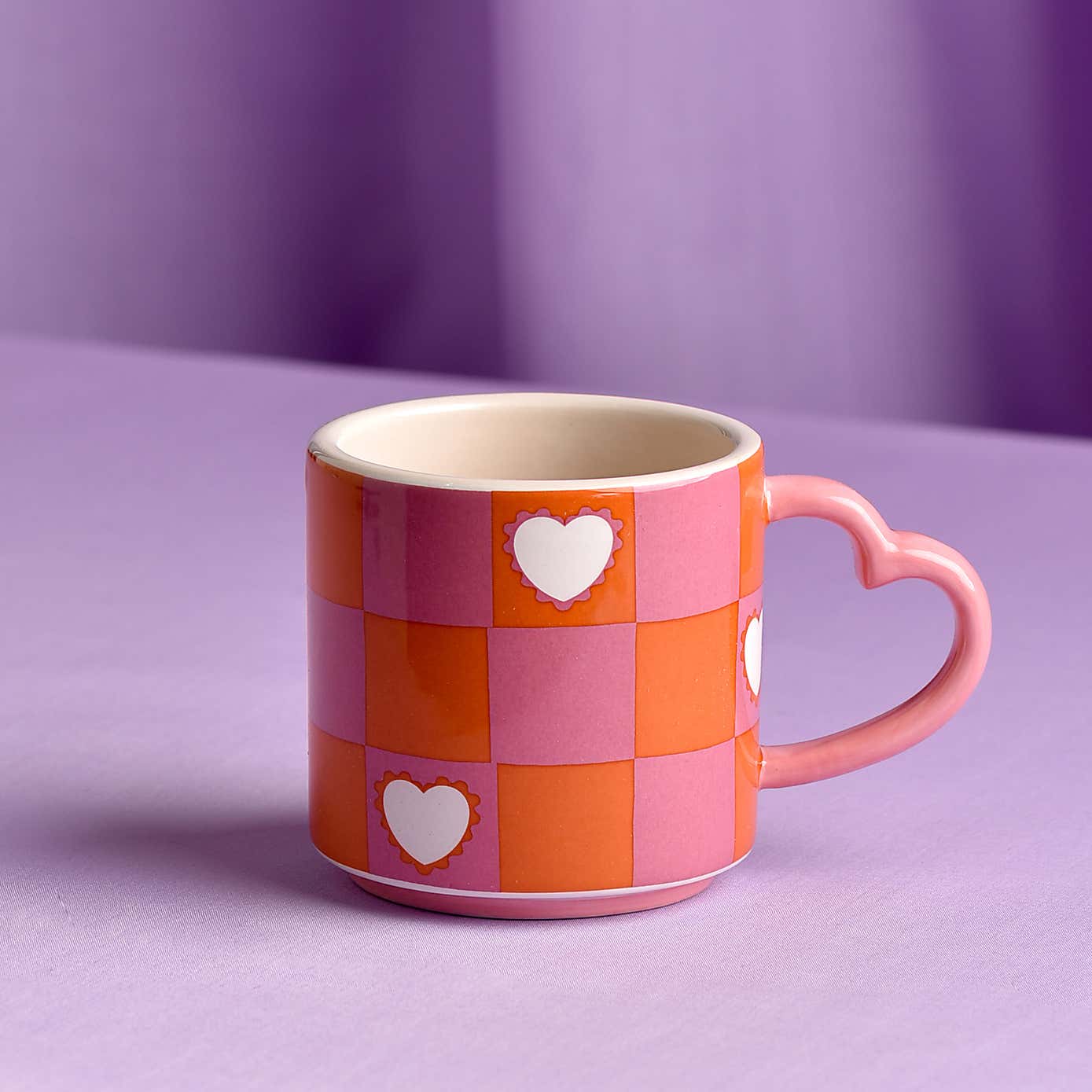 Raspberry Blossom Chequer and Heart Mug