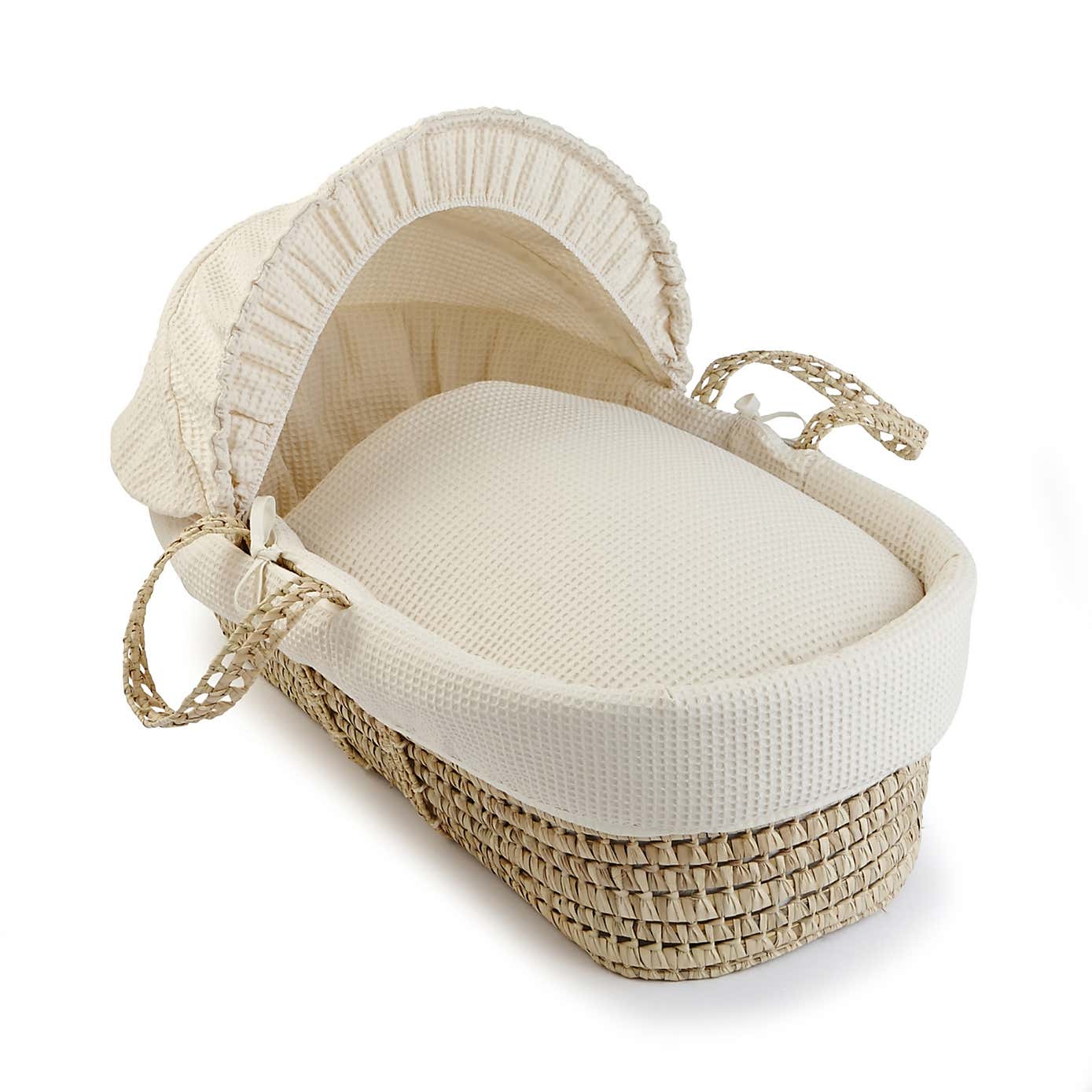 Clair de Lune Waffle Palm Moses Basket with Natural Folding Stand