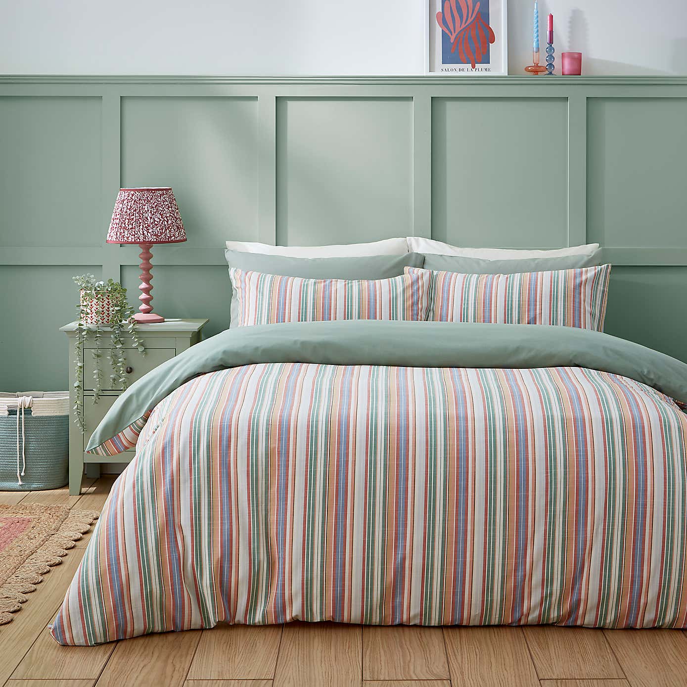 Rosie Stripe Double Multicoloured Duvet Cover and Pillowcase Set