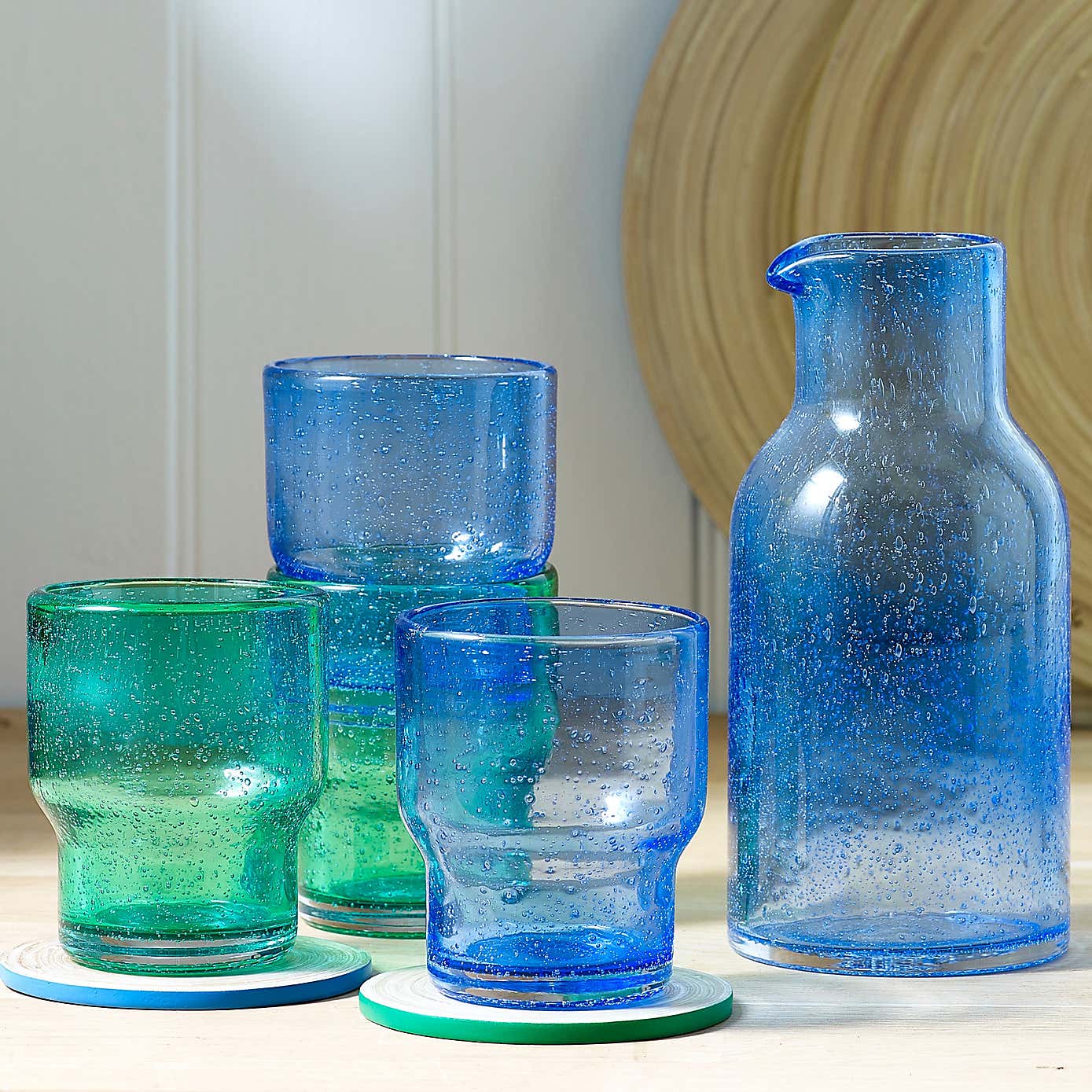 Set of 2 Sur La Table Colour Me Happy Handmade Glass Stacking Tumblers