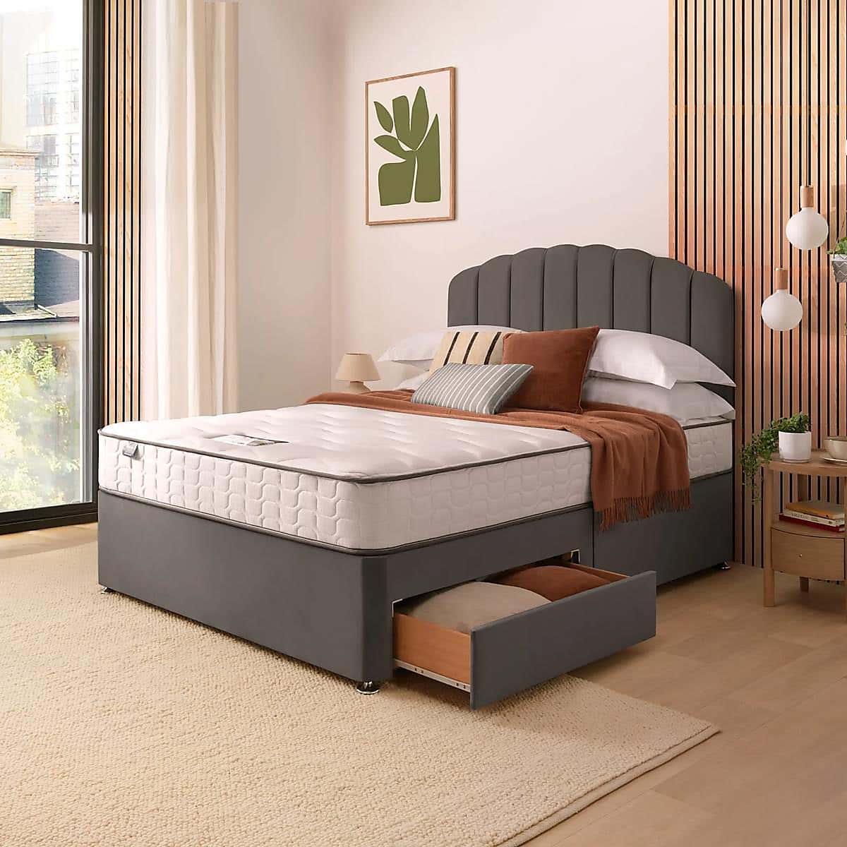 Silentnight 2 Drawer Divan Bed With Velvet Merlin Headboard