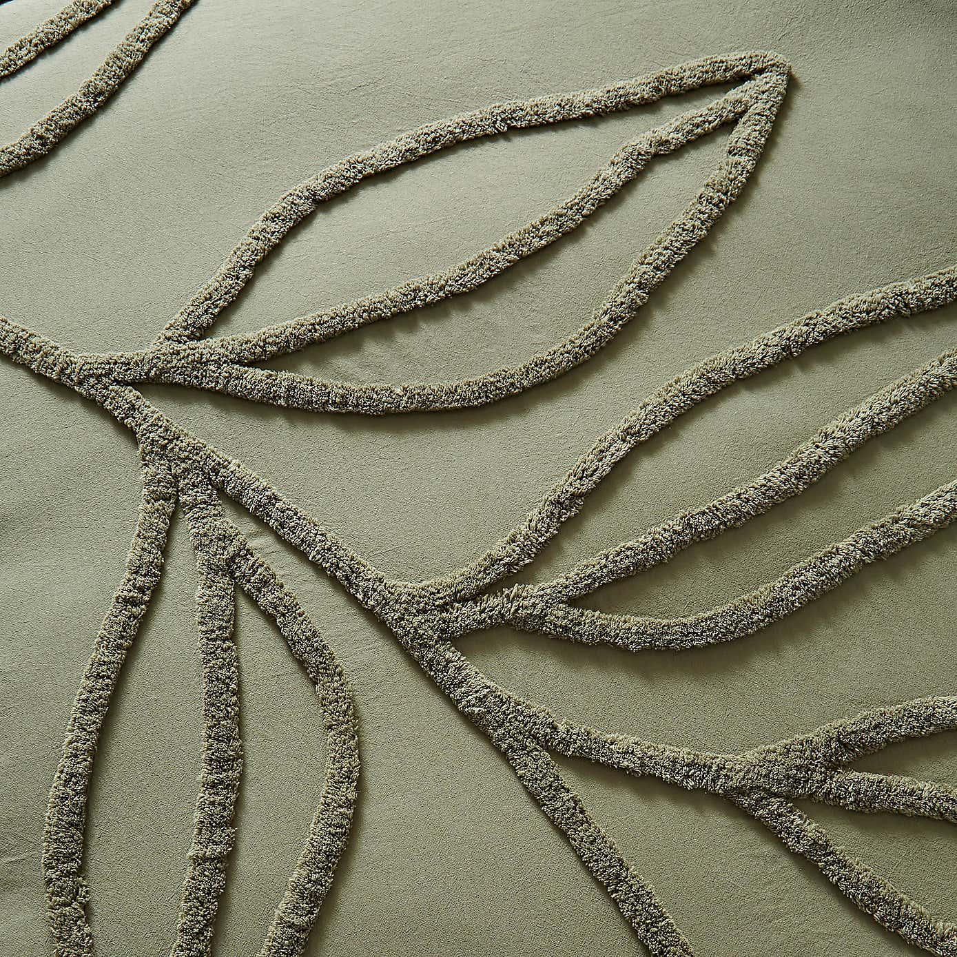 Tufted Leaf Olive 100% Organic Cotton Duvet Cover and Pillowcase Set