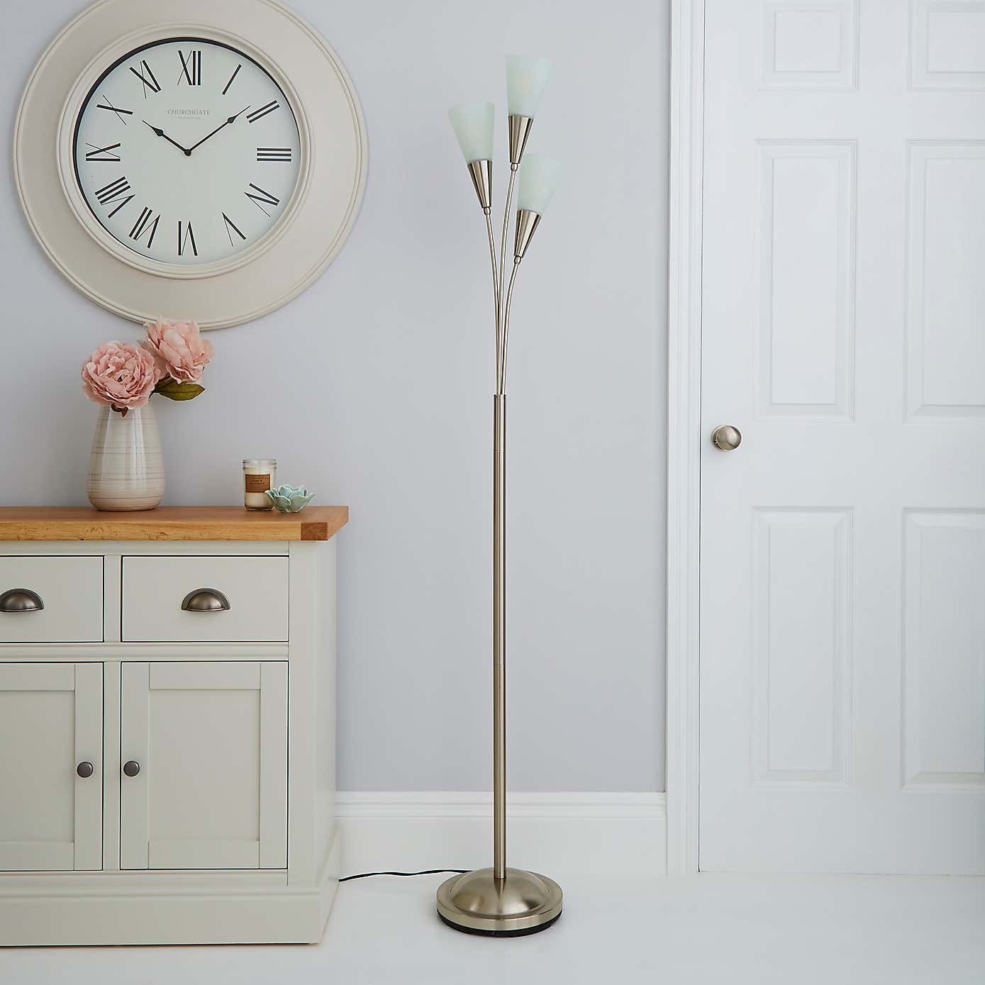 Marble Glass Satin Nickel Floor Lamp