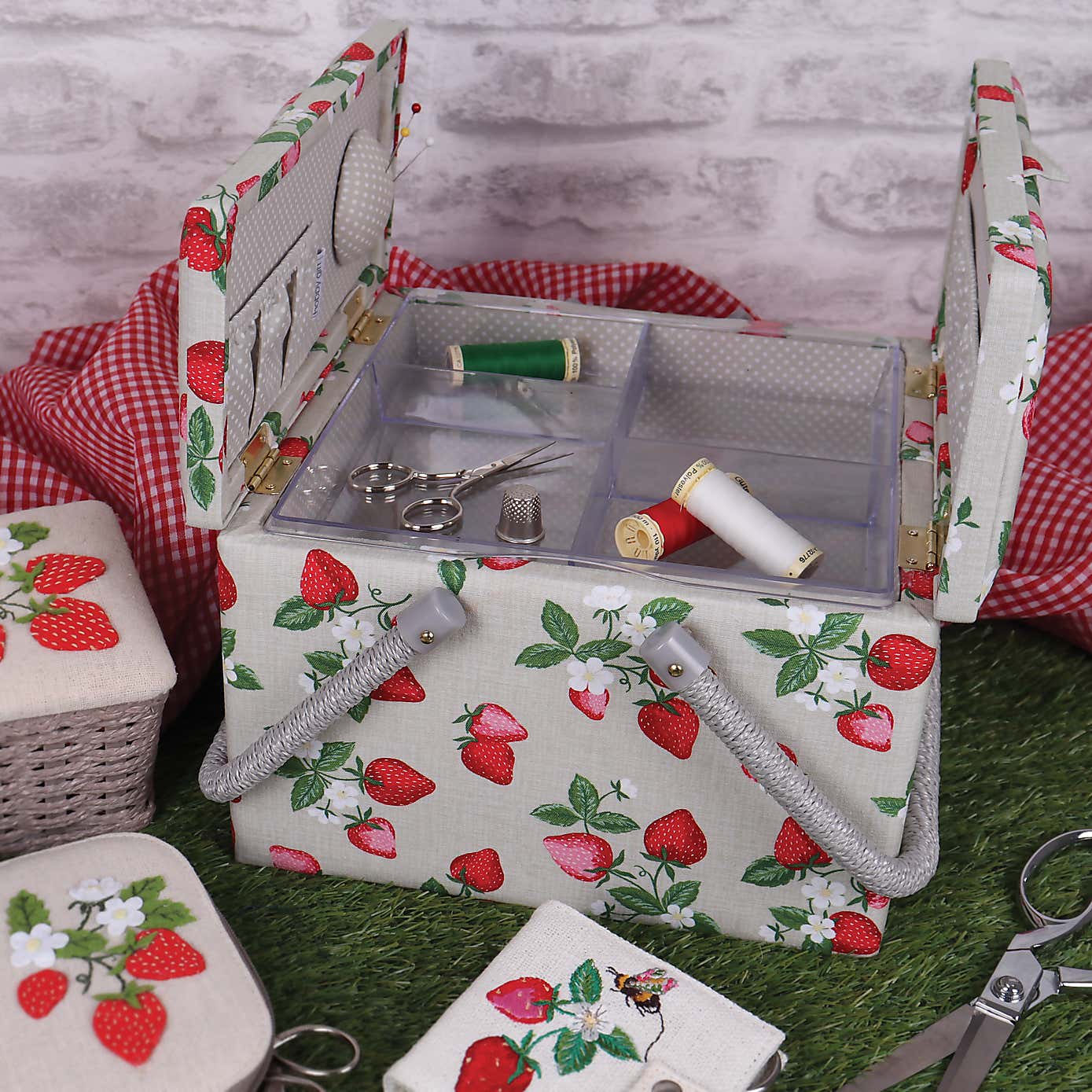 Hobby Gift Strawberry Greenhouse Square TwinLid Sewing Basket