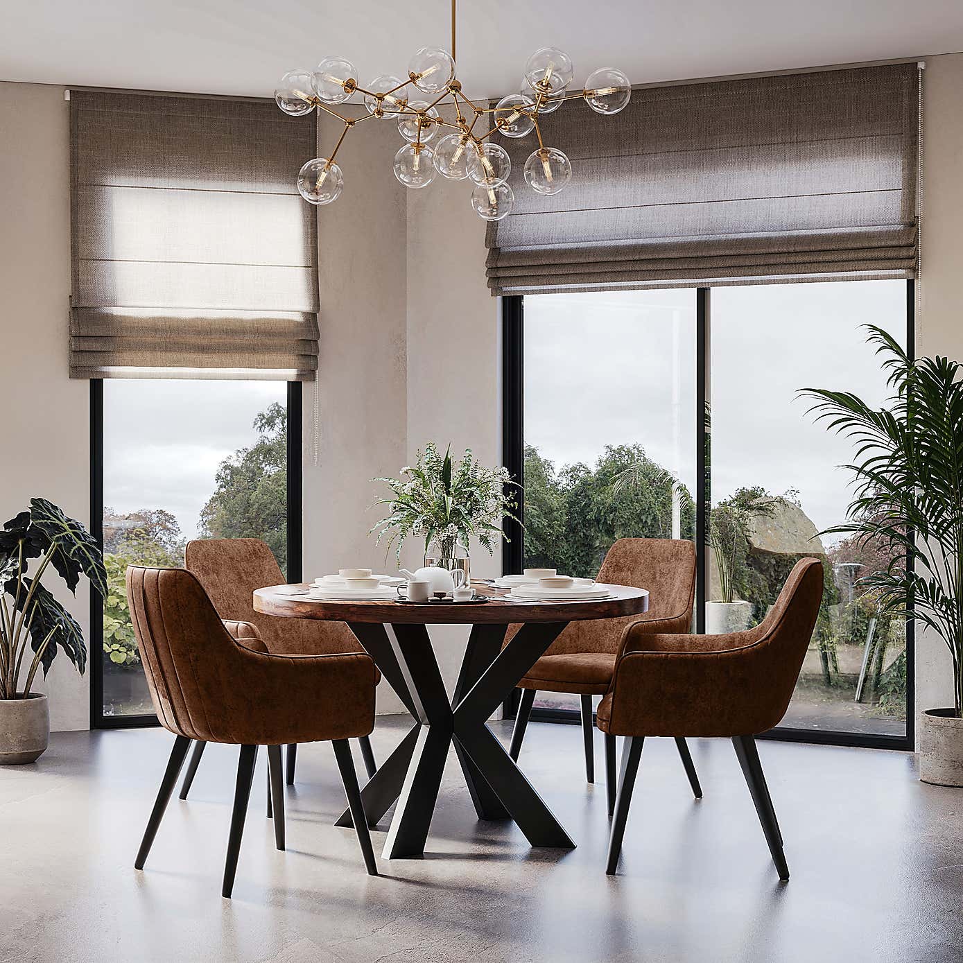 Indus Valley Logan 4 Seater Round Dining Table With 4 Logan Chairs