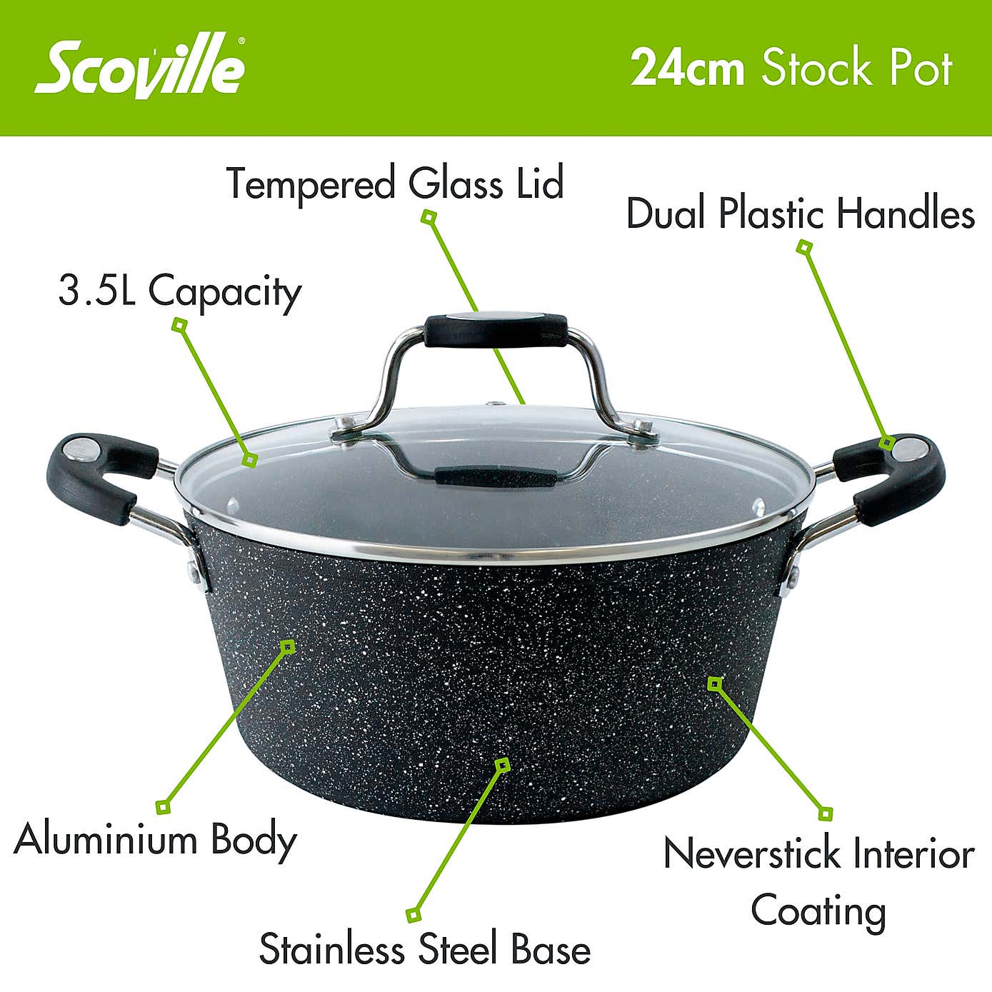 Scoville Neverstick Non-stick Aluminium Stock Pot, 24cm