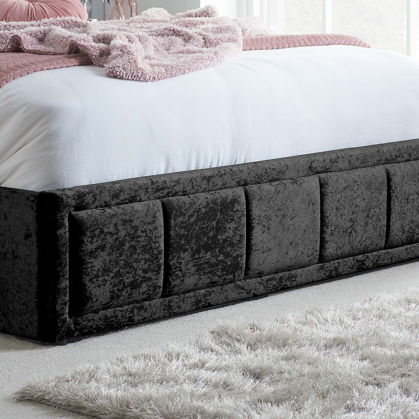 Hannover Steel Crushed Velvet Ottoman Bed