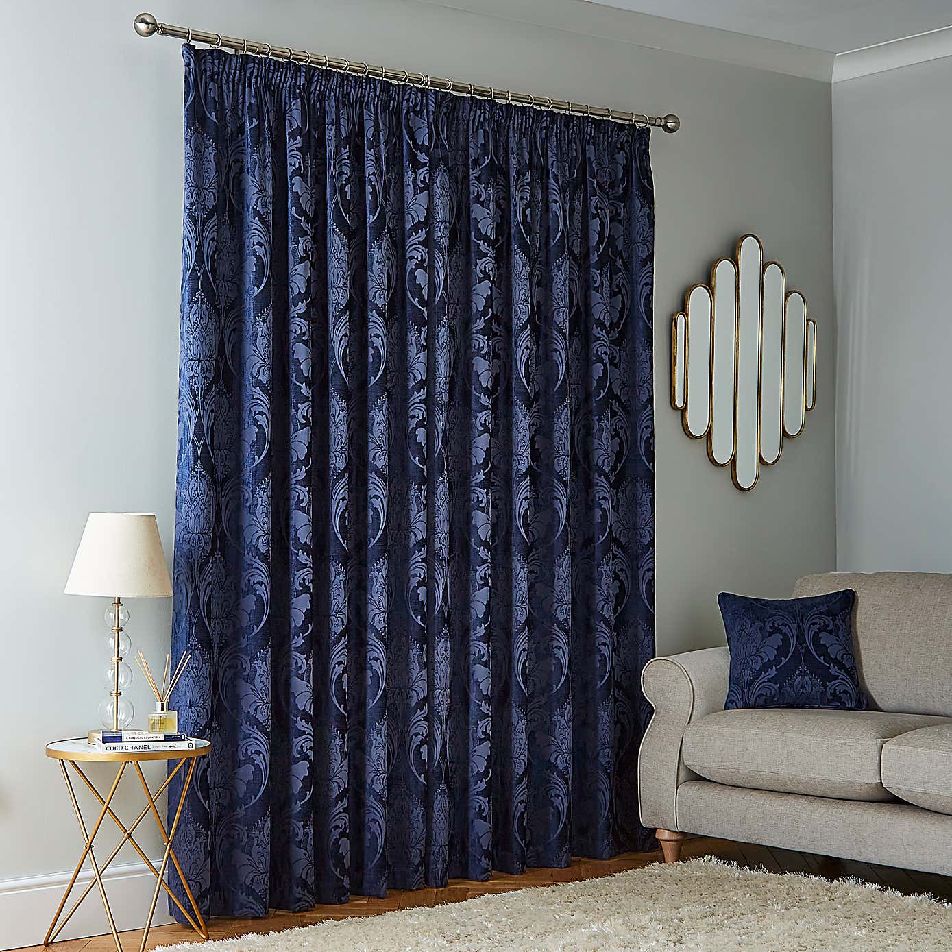 Zahra Chenille Jacquard Pencil Pleat Curtains