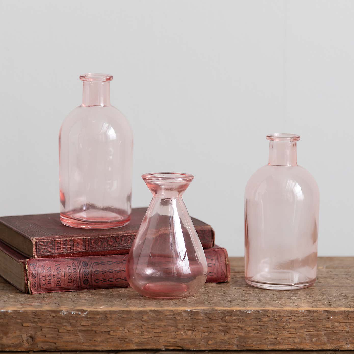 Set of 3 Artificial Pretty Boho Stems in Pink Glass Vases