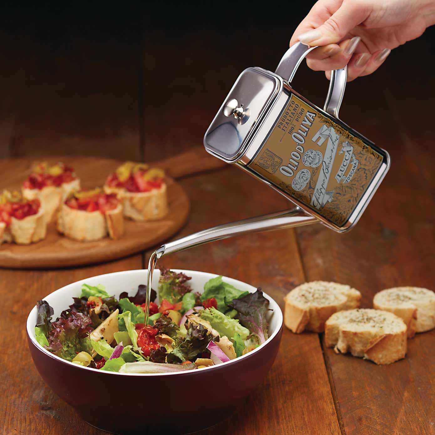 KitchenCraft World of Flavours Italian Stainless Steel Oil Can Drizzle 500ml