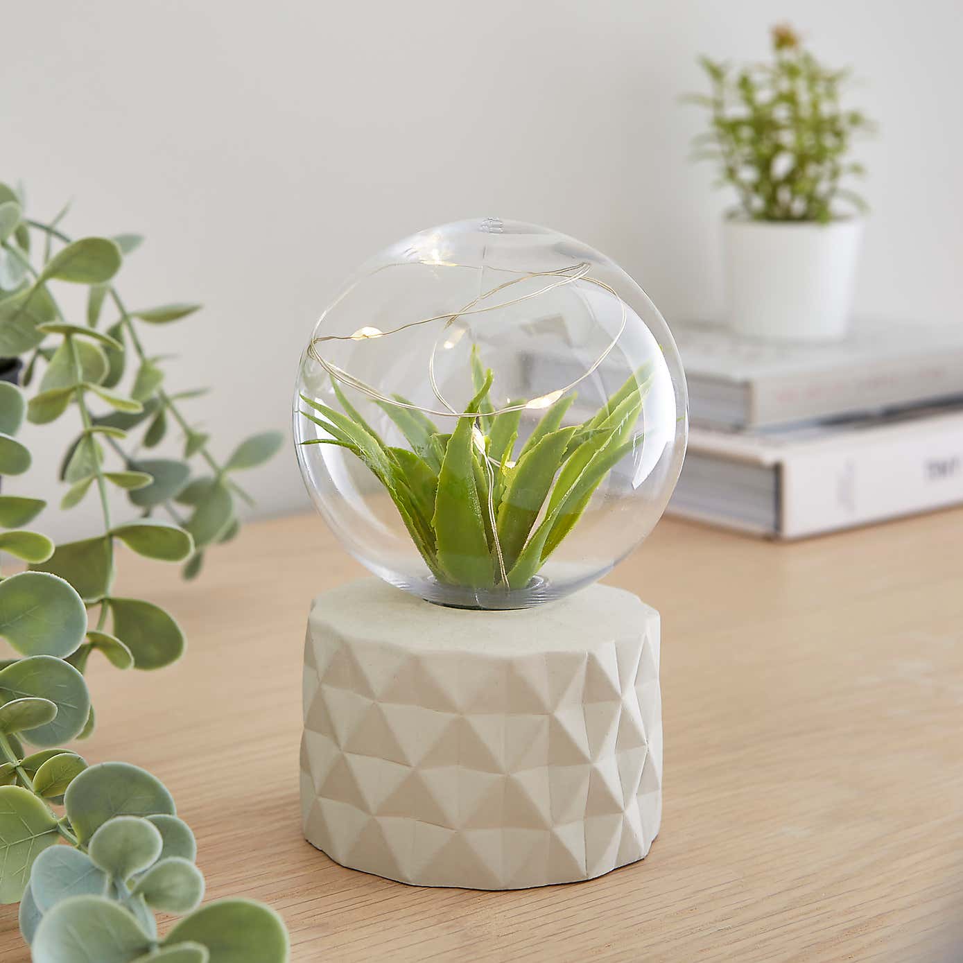 Faux Terrarium Geometric Battery Lamp