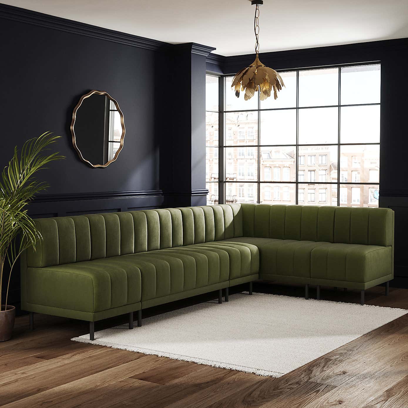 Amali Matte Plush Velvet Left Hand Dining Bench Olive Bundle