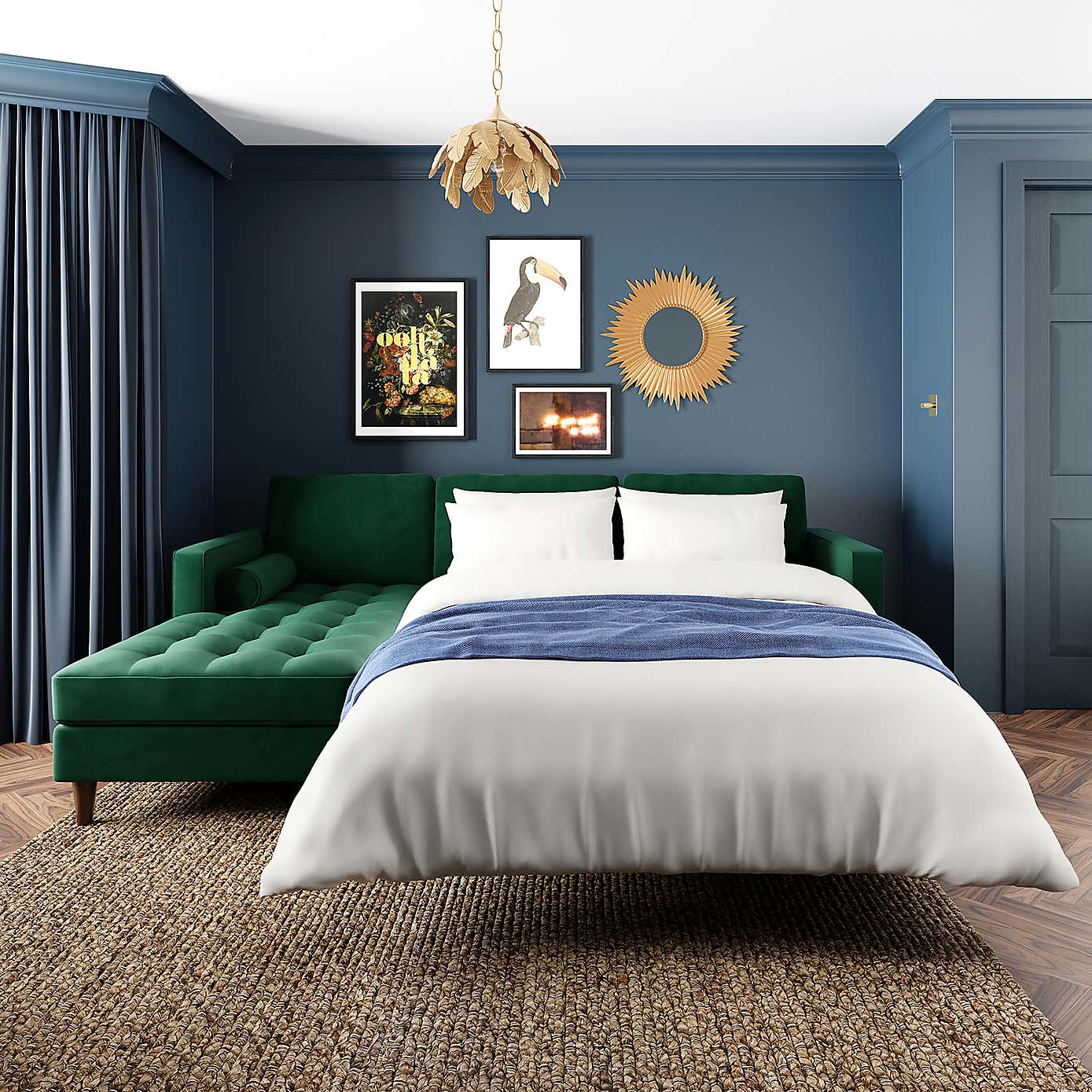 Zoe 4 Seater Corner Double Sofa Bed, Velvet